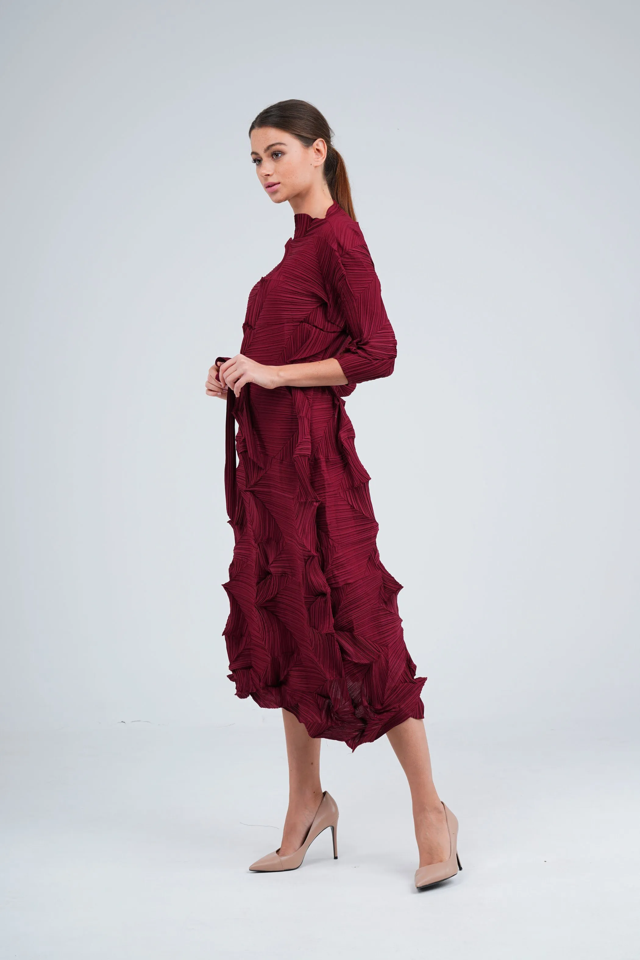 Dalma Ruffle Pleated Dress With Waist String