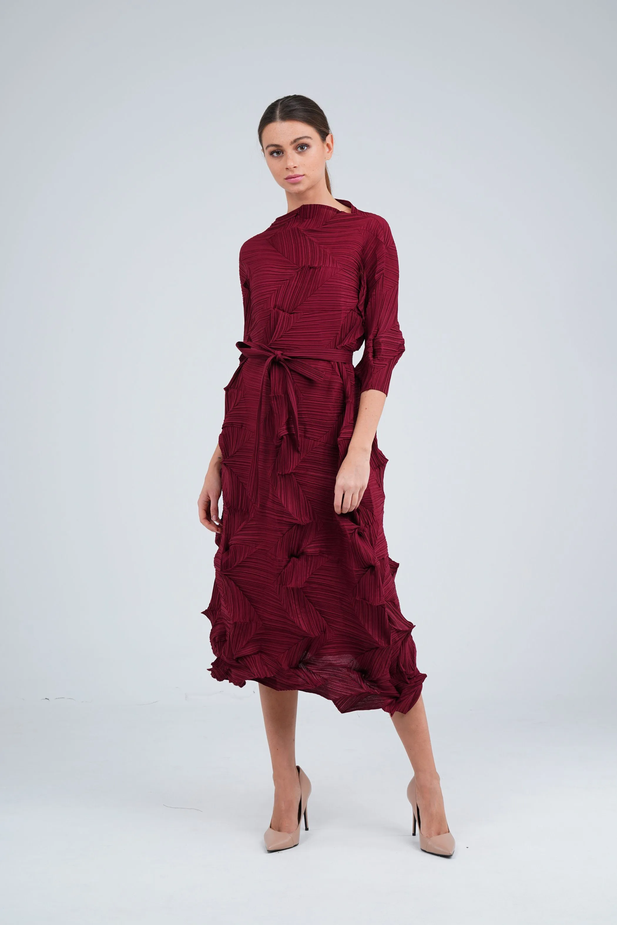 Dalma Ruffle Pleated Dress With Waist String