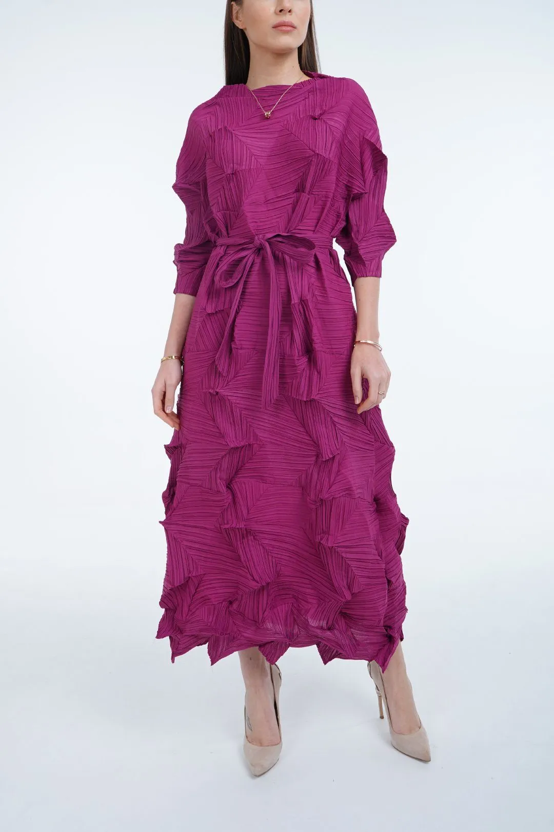 Dalma Ruffle Pleated Dress With Waist String