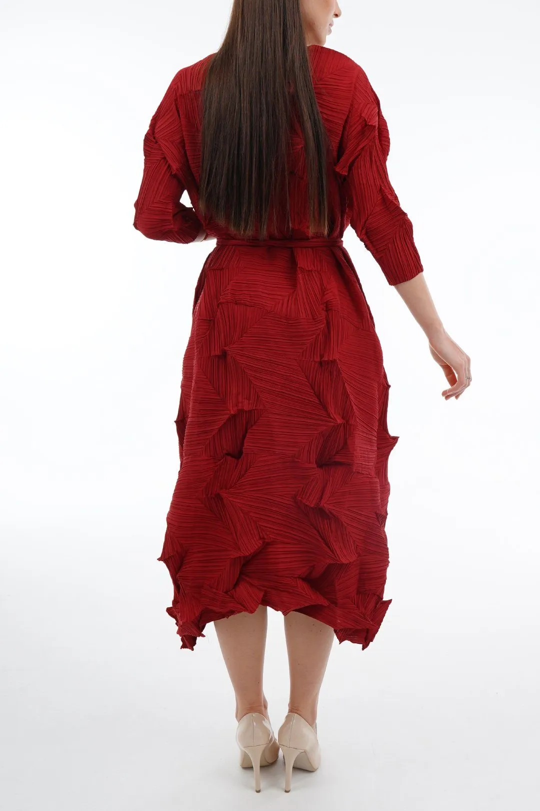 Dalma Ruffle Pleated Dress With Waist String