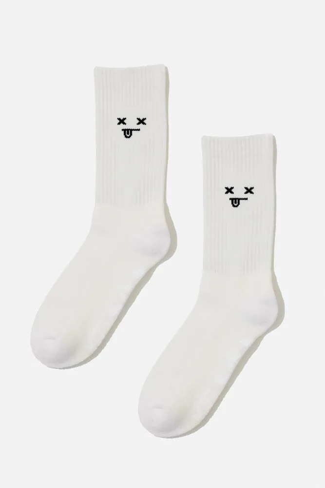 Dead Face Mid-Calf Gym Socks - White