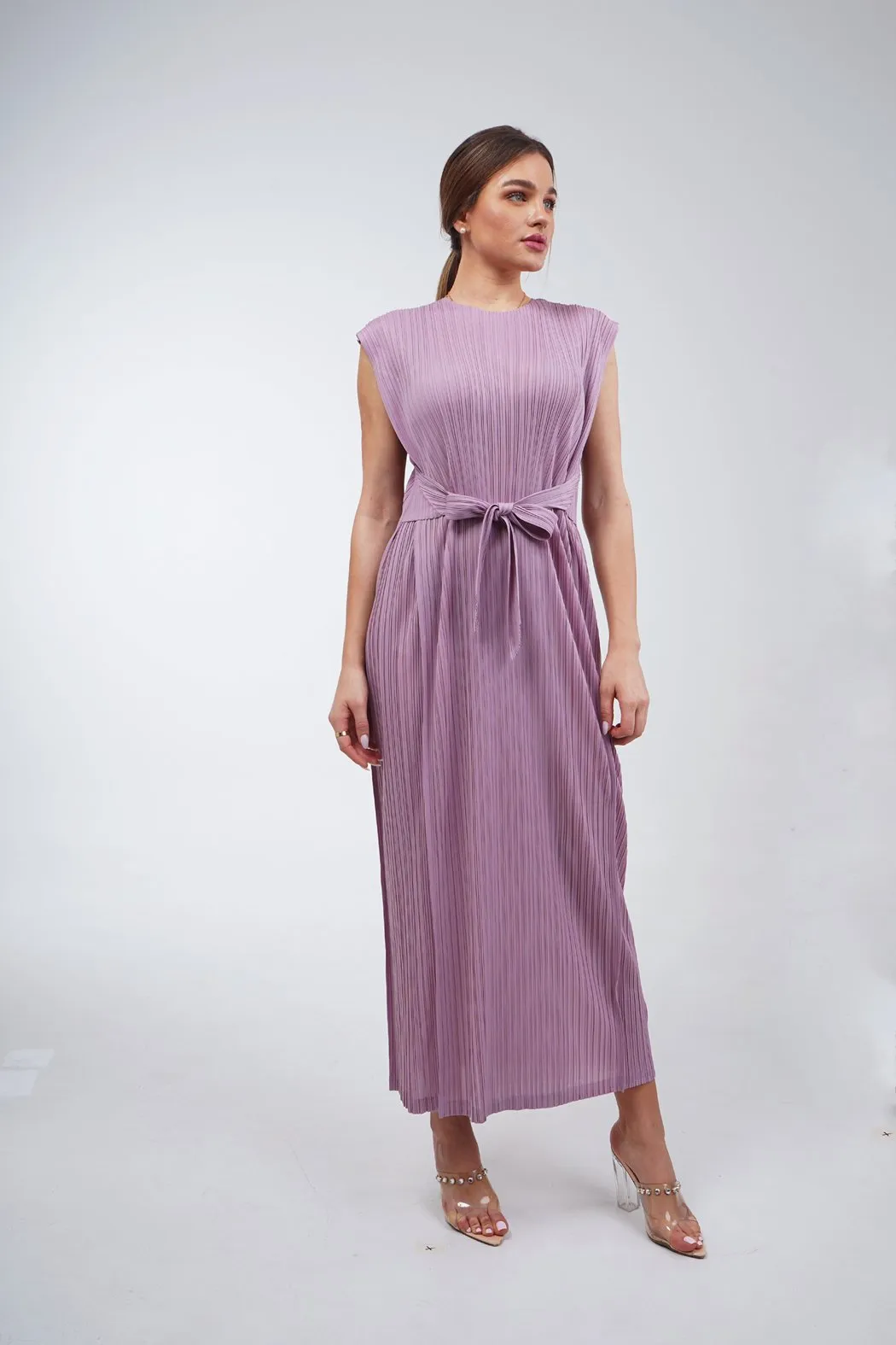 Delilah Sleeveless Dress With Attached Waist Belt