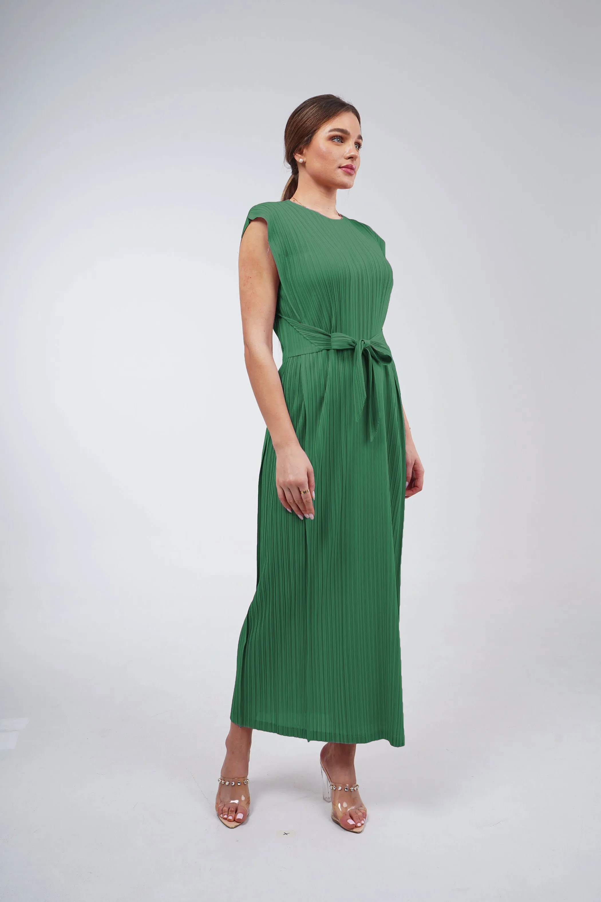 Delilah Sleeveless Dress With Attached Waist Belt