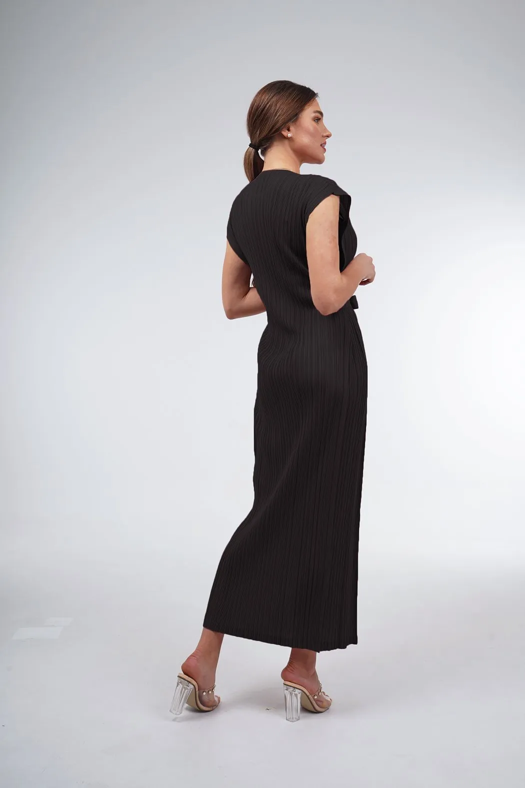 Delilah Sleeveless Dress With Attached Waist Belt