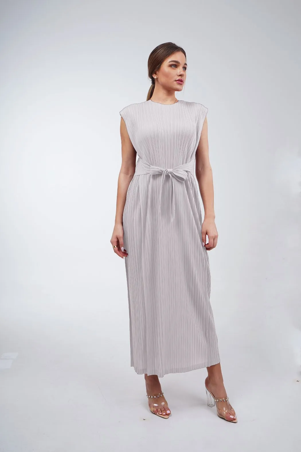 Delilah Sleeveless Dress With Attached Waist Belt