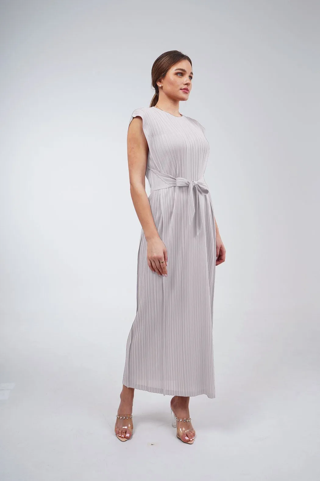 Delilah Sleeveless Dress With Attached Waist Belt