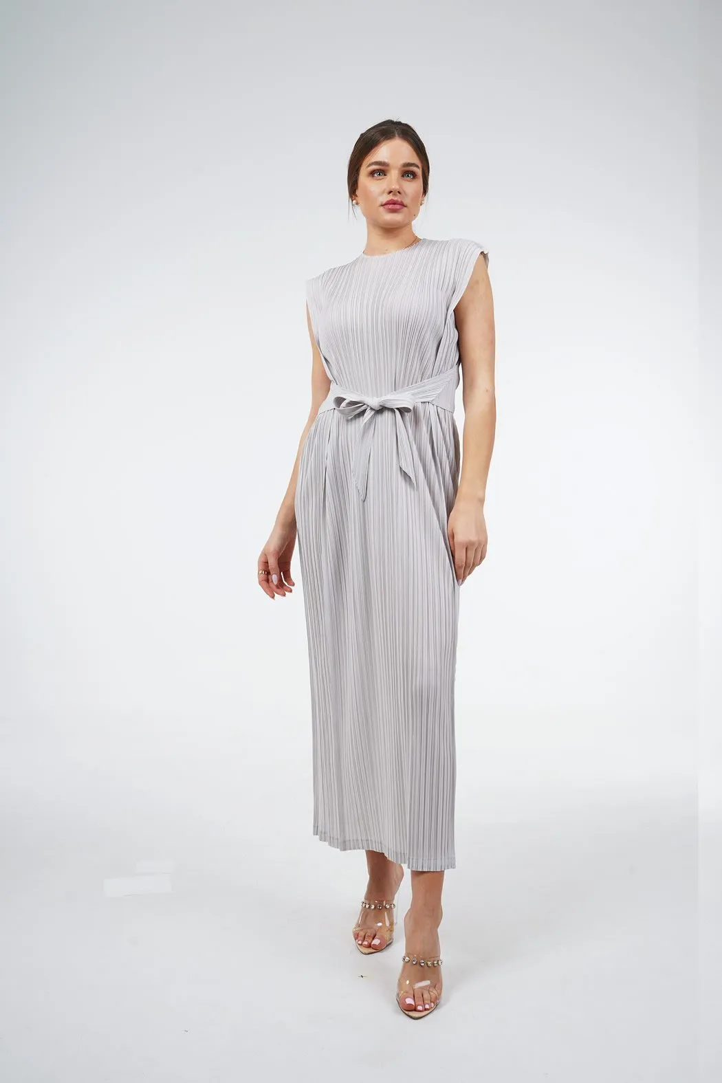 Delilah Sleeveless Dress With Attached Waist Belt