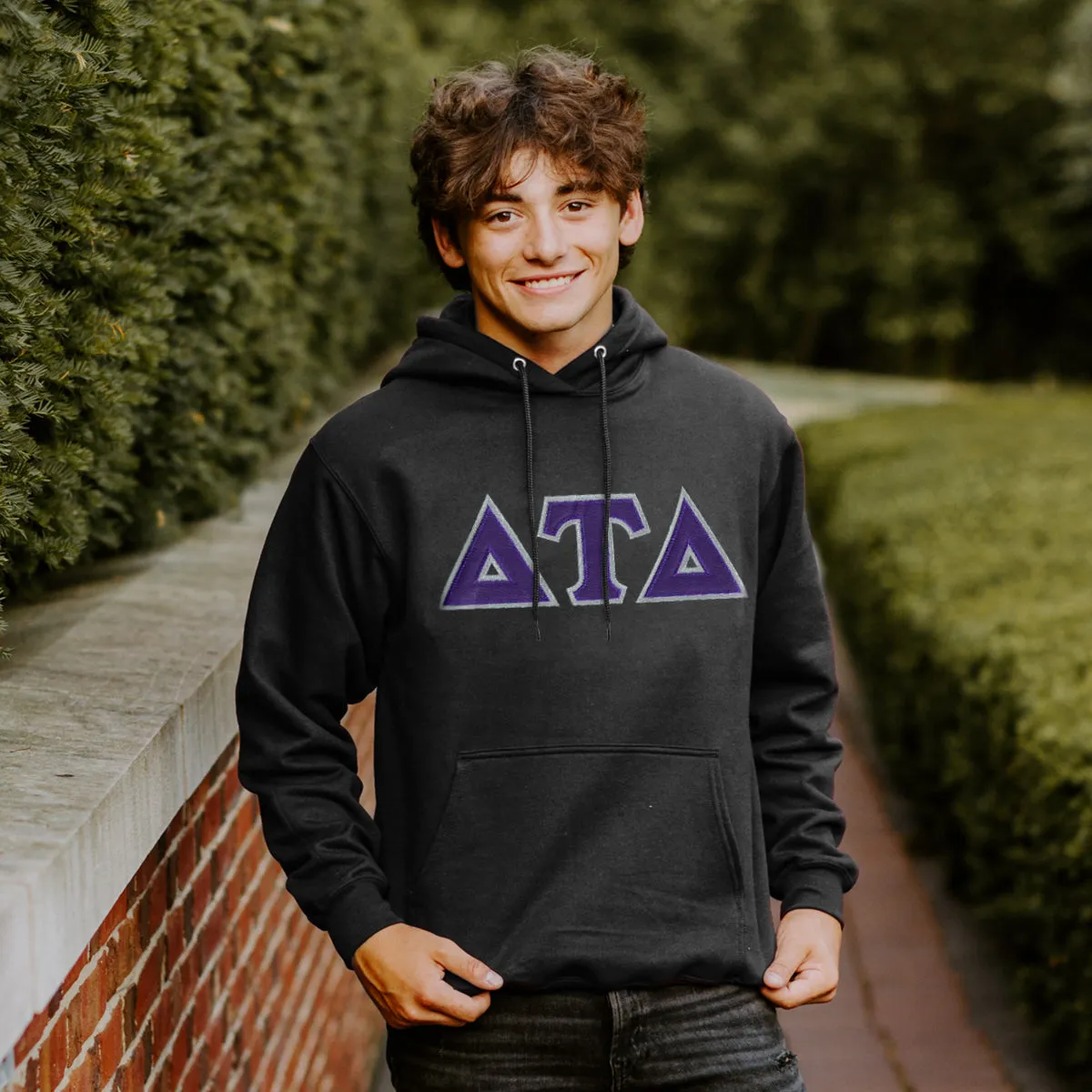 Delt Black Hoodie with Sewn On Twill Letters