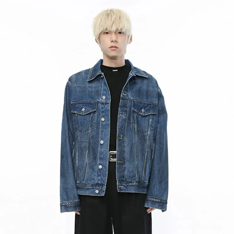 Denim Jacket Men's Retro Style Wash Old Single-breasted Loose Pocket Trend Lapel Coat Spring Summer Trend 9C5724