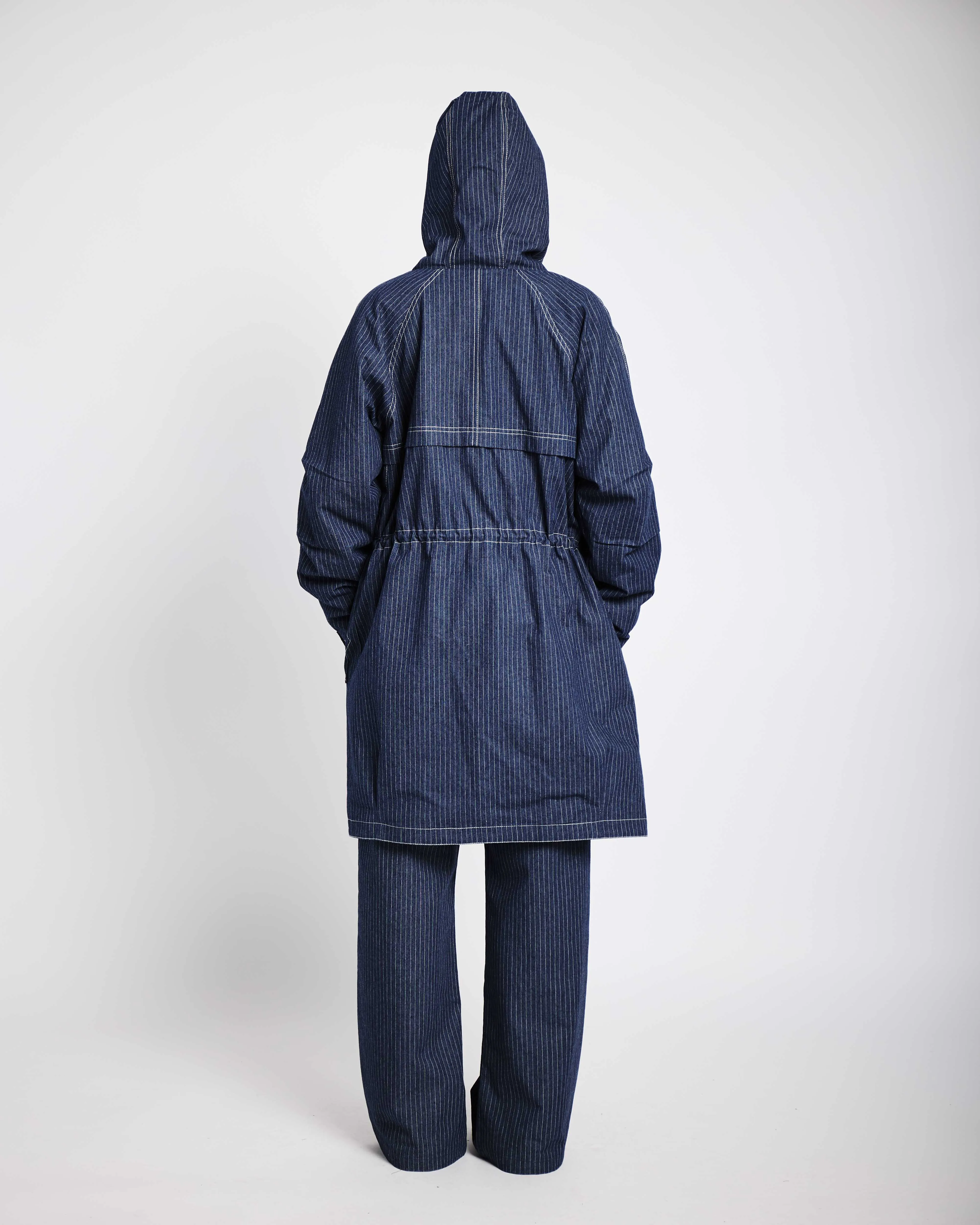 Denim Parka in Pin Stripe