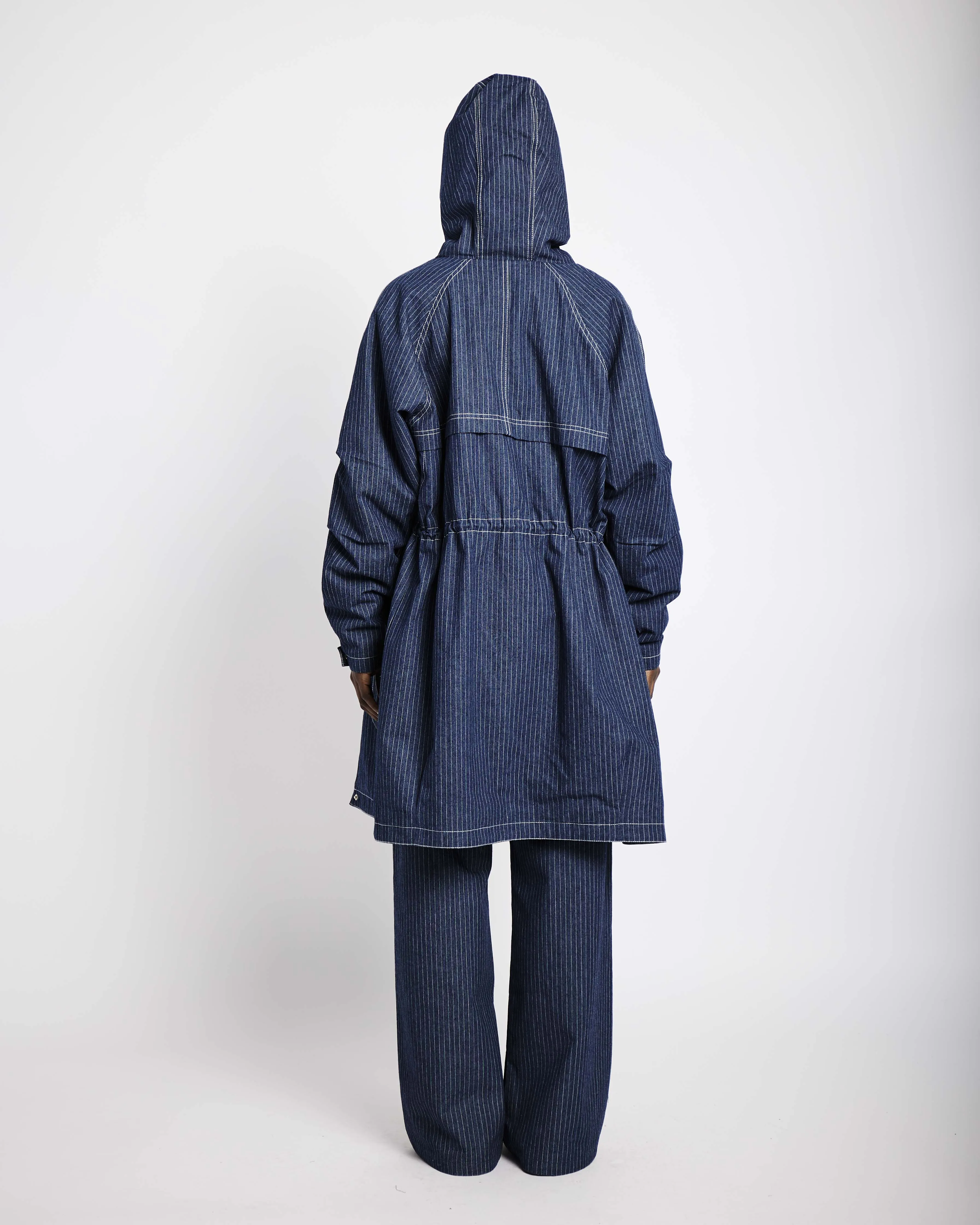 Denim Parka in Pin Stripe