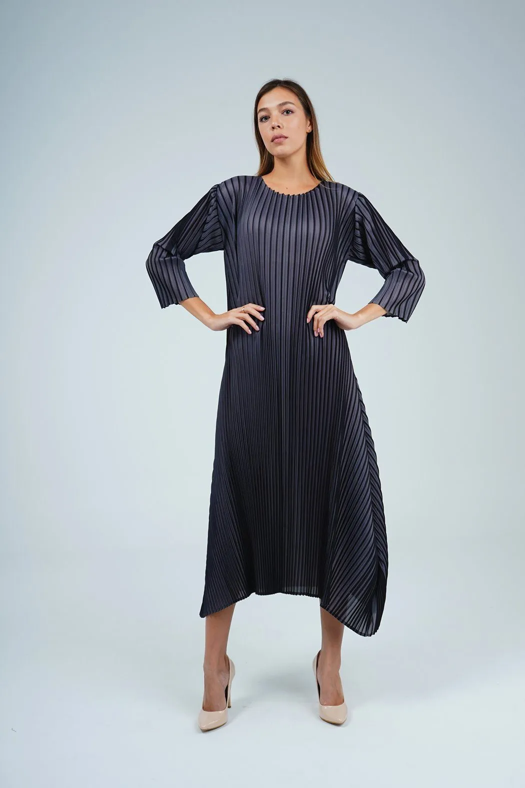 Diega Striped Print Pleated Dress