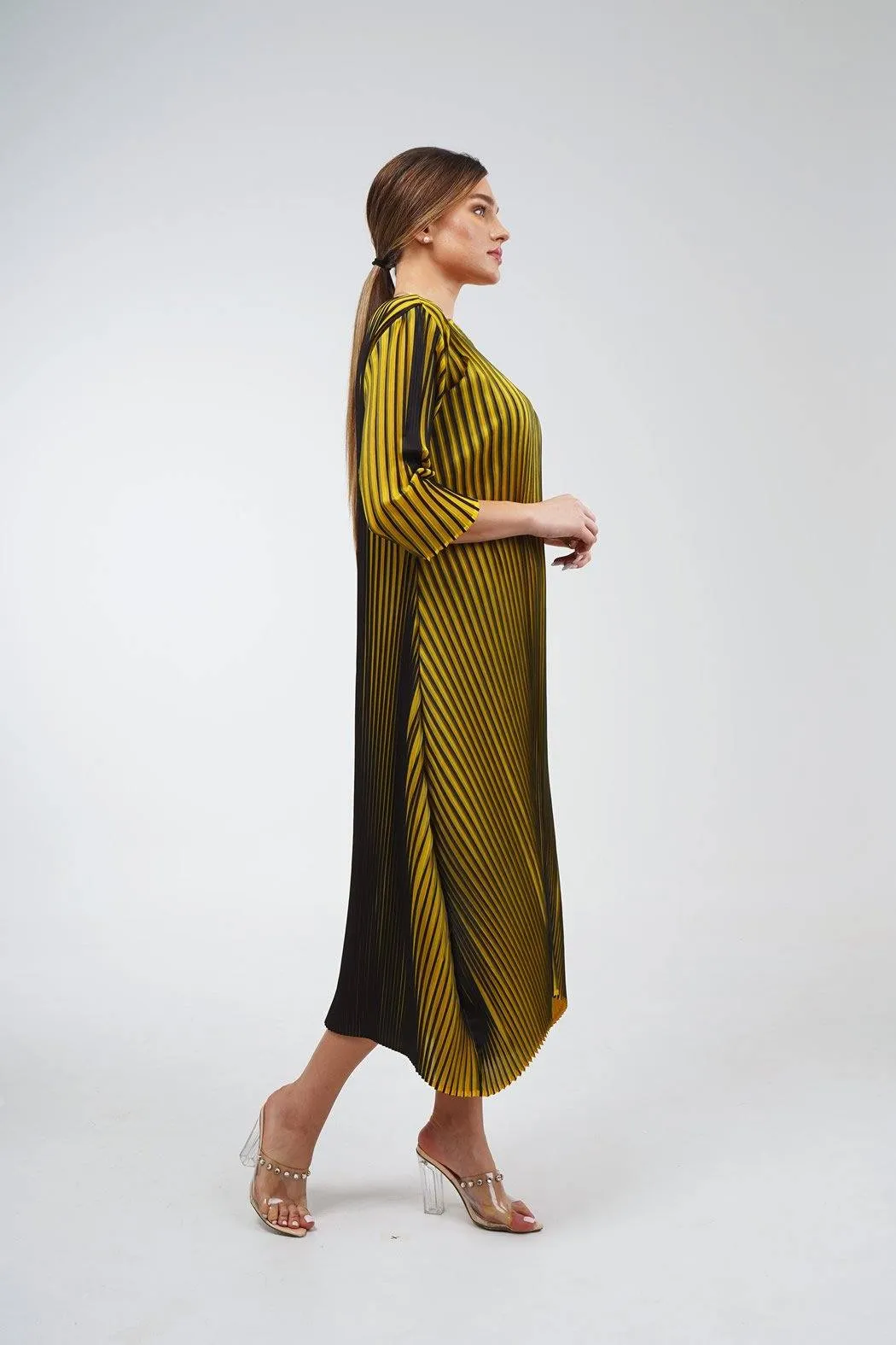 Diega Striped Print Pleated Dress