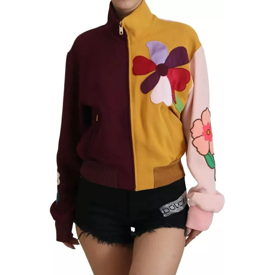 Dolce & Gabbana Multicolor Floral Viscose Full Zip Sweater