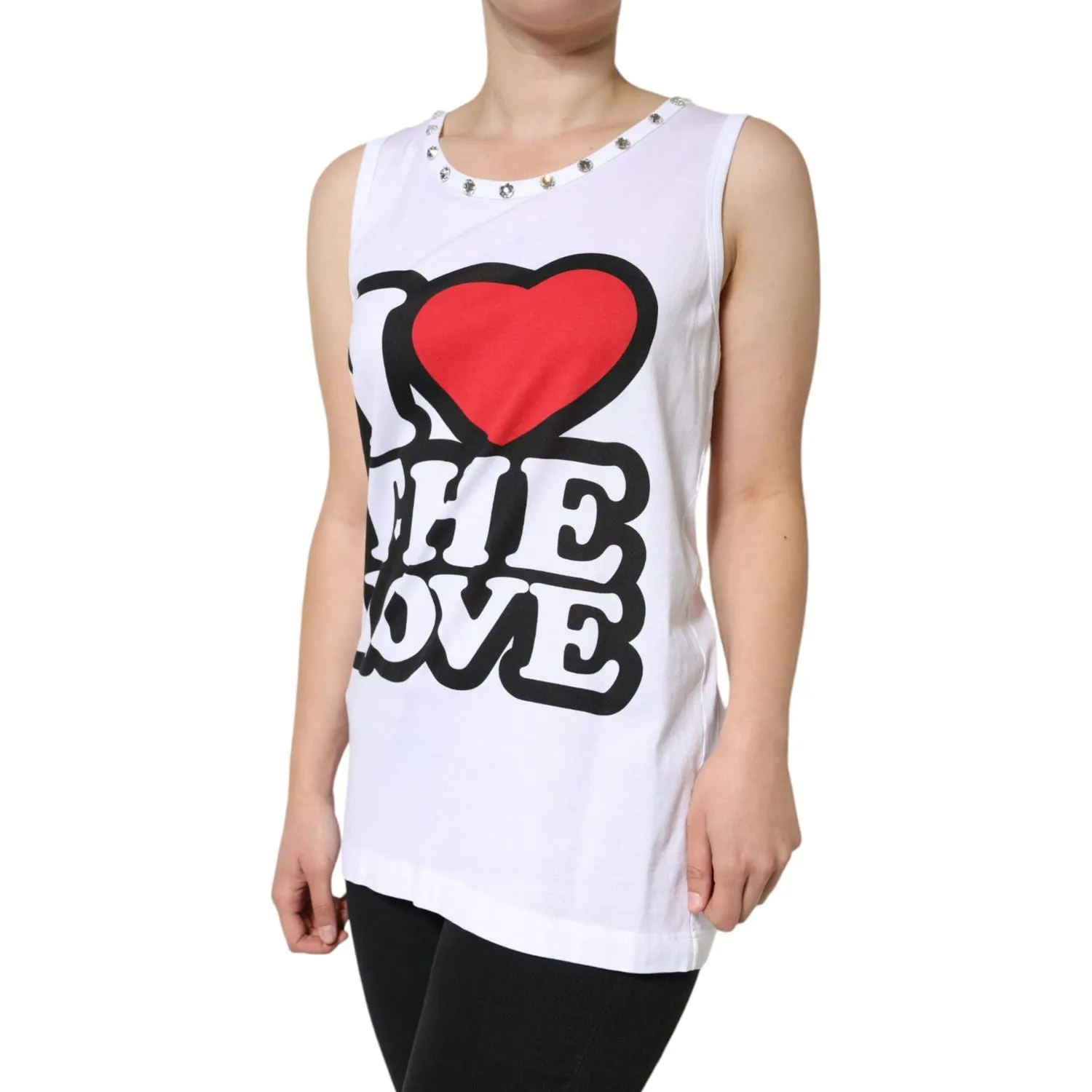 Dolce & Gabbana White I Love The Love Embellished Tank Top