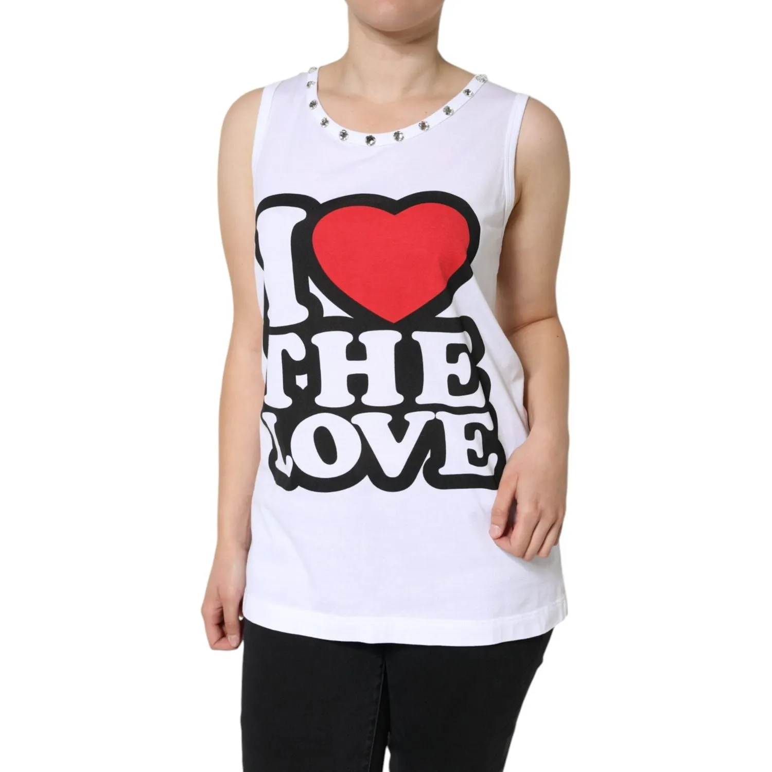 Dolce & Gabbana White I Love The Love Embellished Tank Top