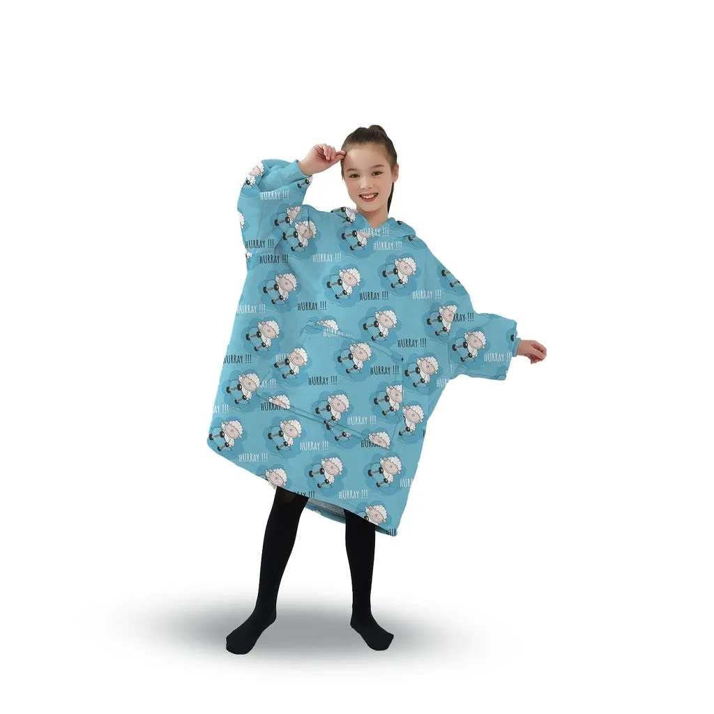 Double Layer Kids Hoodie Blanket, Light Blue Sheep Gominimo