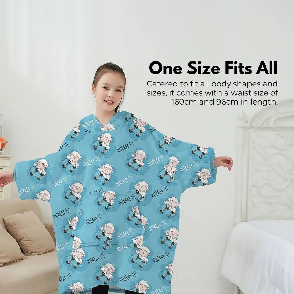 Double Layer Kids Hoodie Blanket, Light Blue Sheep Gominimo