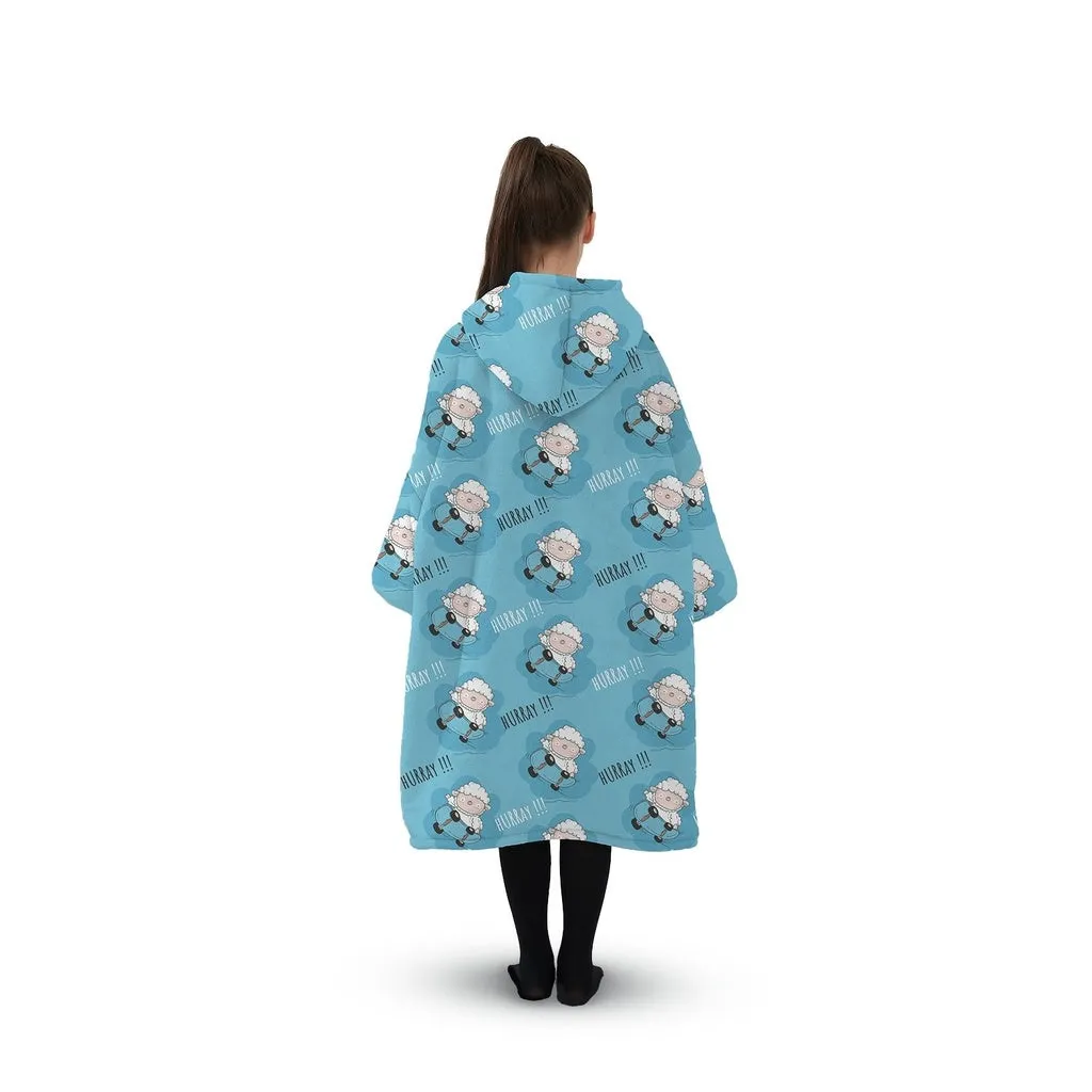 Double Layer Kids Hoodie Blanket, Light Blue Sheep Gominimo