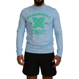 Dsquared² Light Blue Printed Long Sleeves Men Sweater