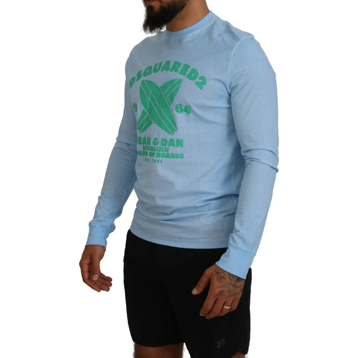 Dsquared² Light Blue Printed Long Sleeves Men Sweater