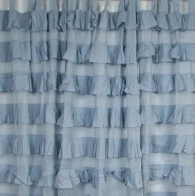 Dusty Blue Shabby Chic Ruffle Tab Top Curtain Pair