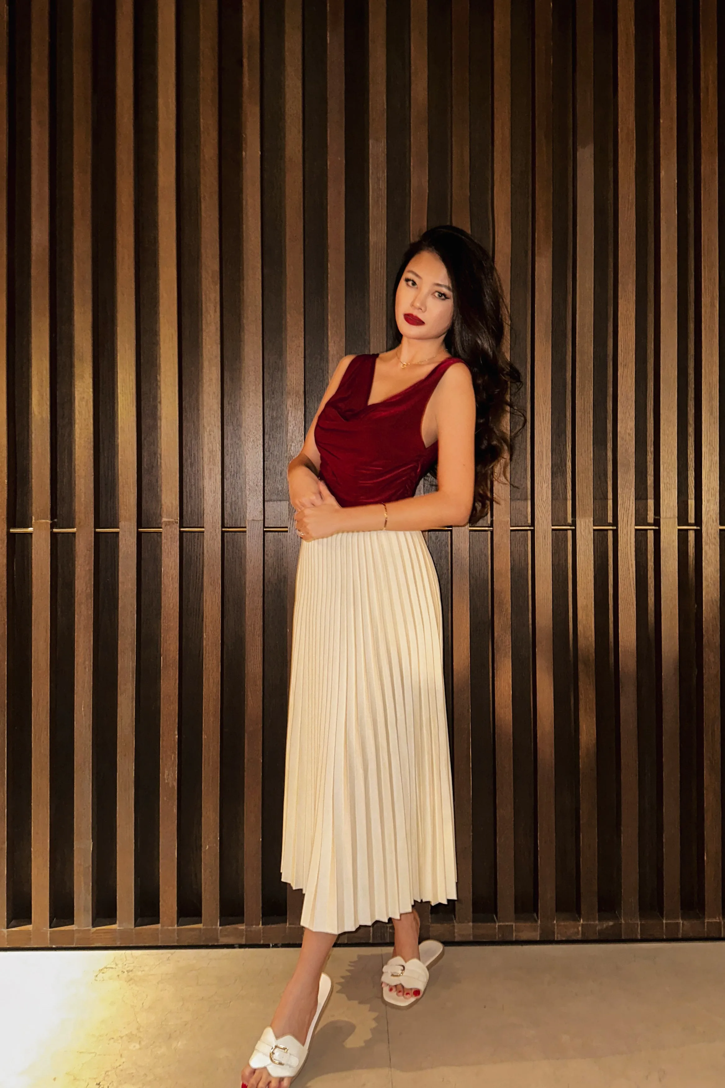 Elise Pleated Midi Skirt in Cream