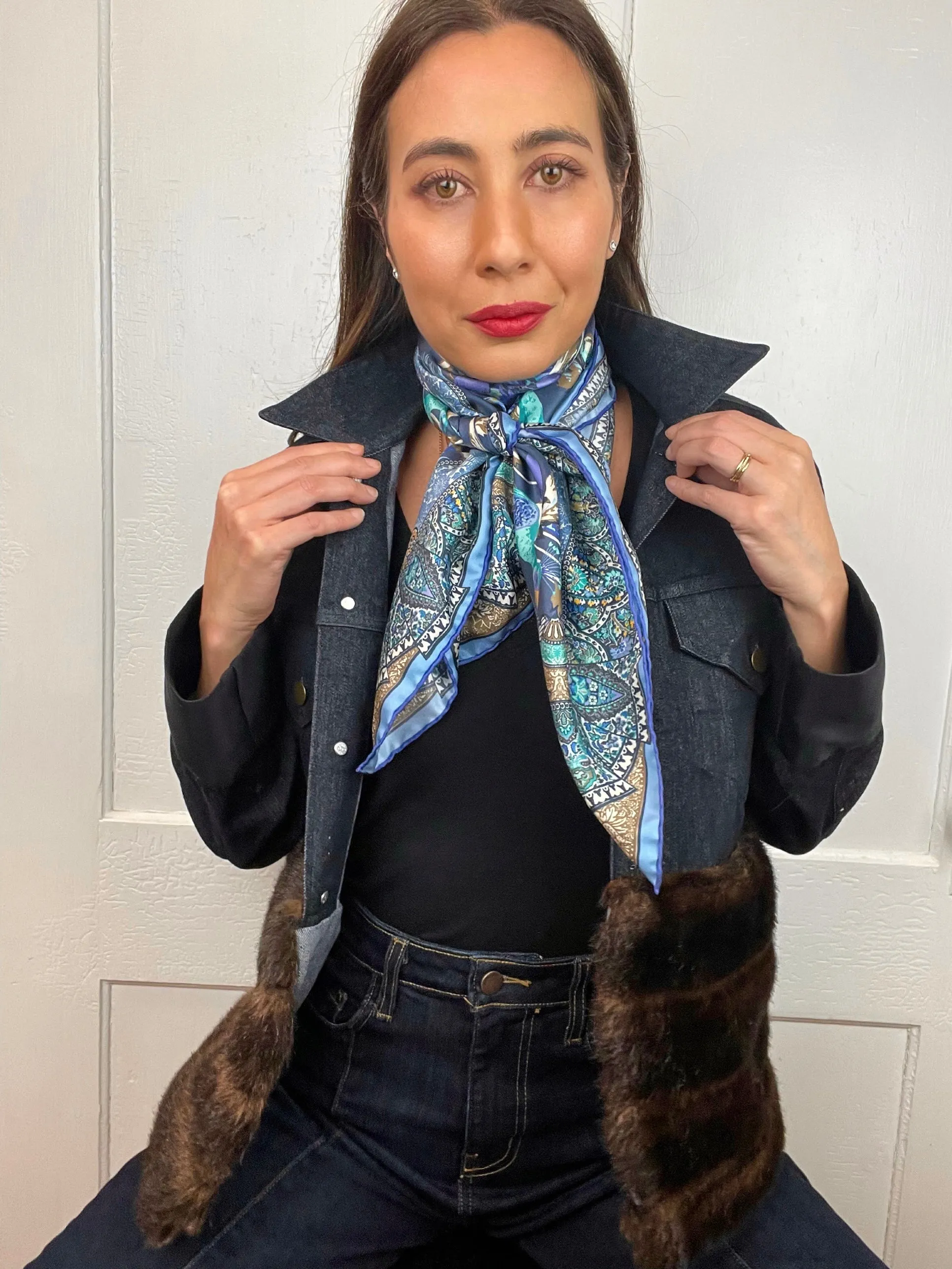 Elwyn New York Poppy Peacock Party Scarf