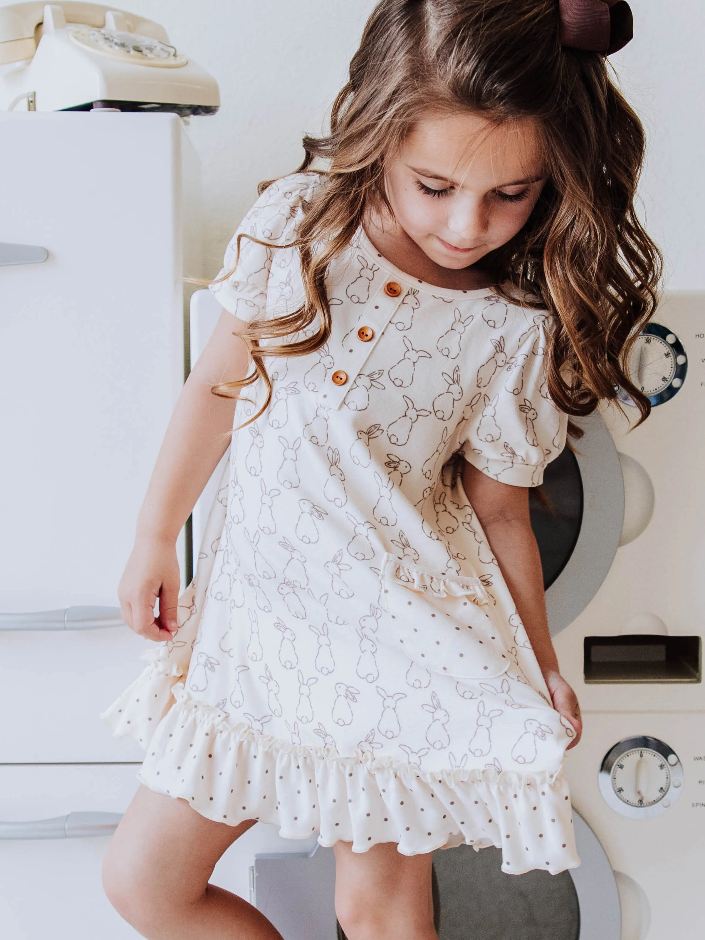 Everyday Play Dress - Ivory Bunnies