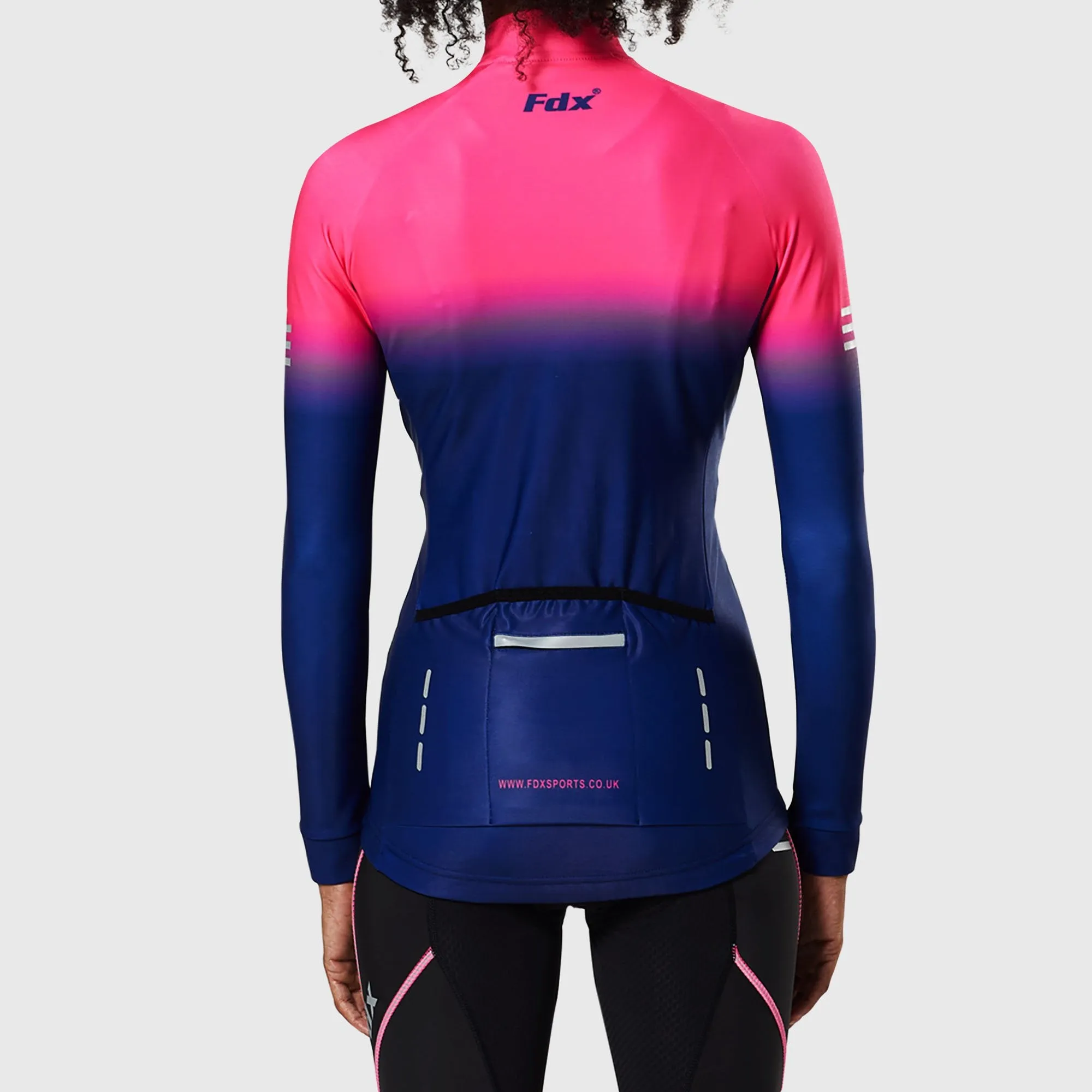 Fdx Women's & Girl's Set Duo Thermal Super Roubaix Pink / Blue Long Sleeve Cycling Jersey & Bib Tights