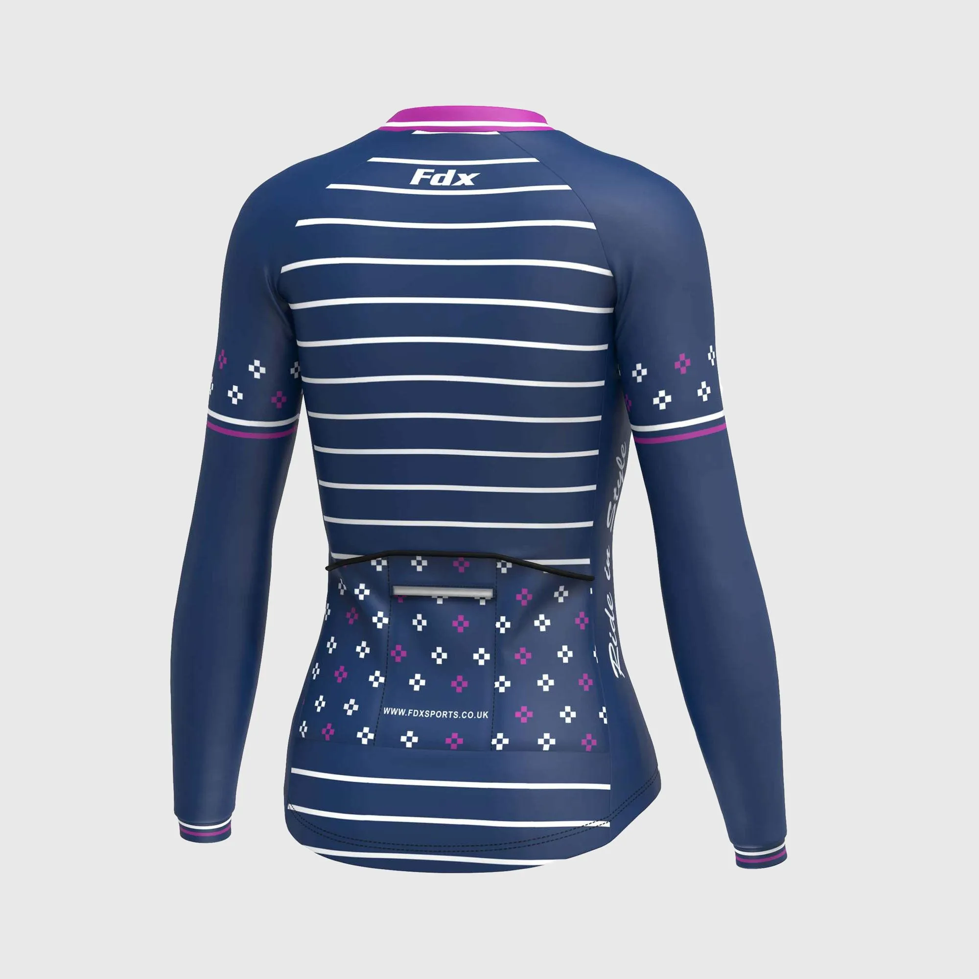 Fdx Women's & Girl's Set Ripple Thermal Super Roubaix Navy Blue Cycling Jersey & Bib Tights