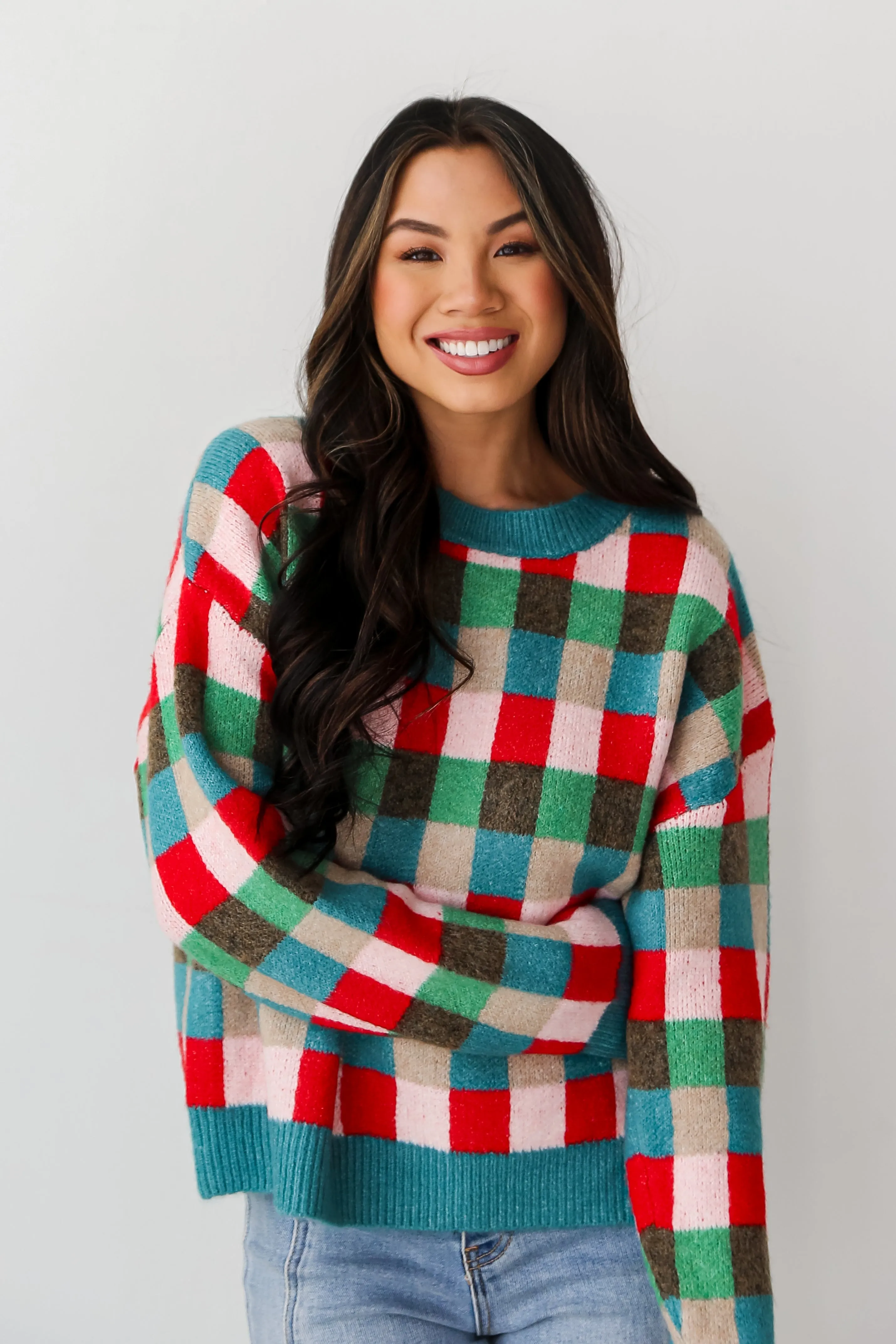 FINAL SALE - Warm Expression Checkered Sweater