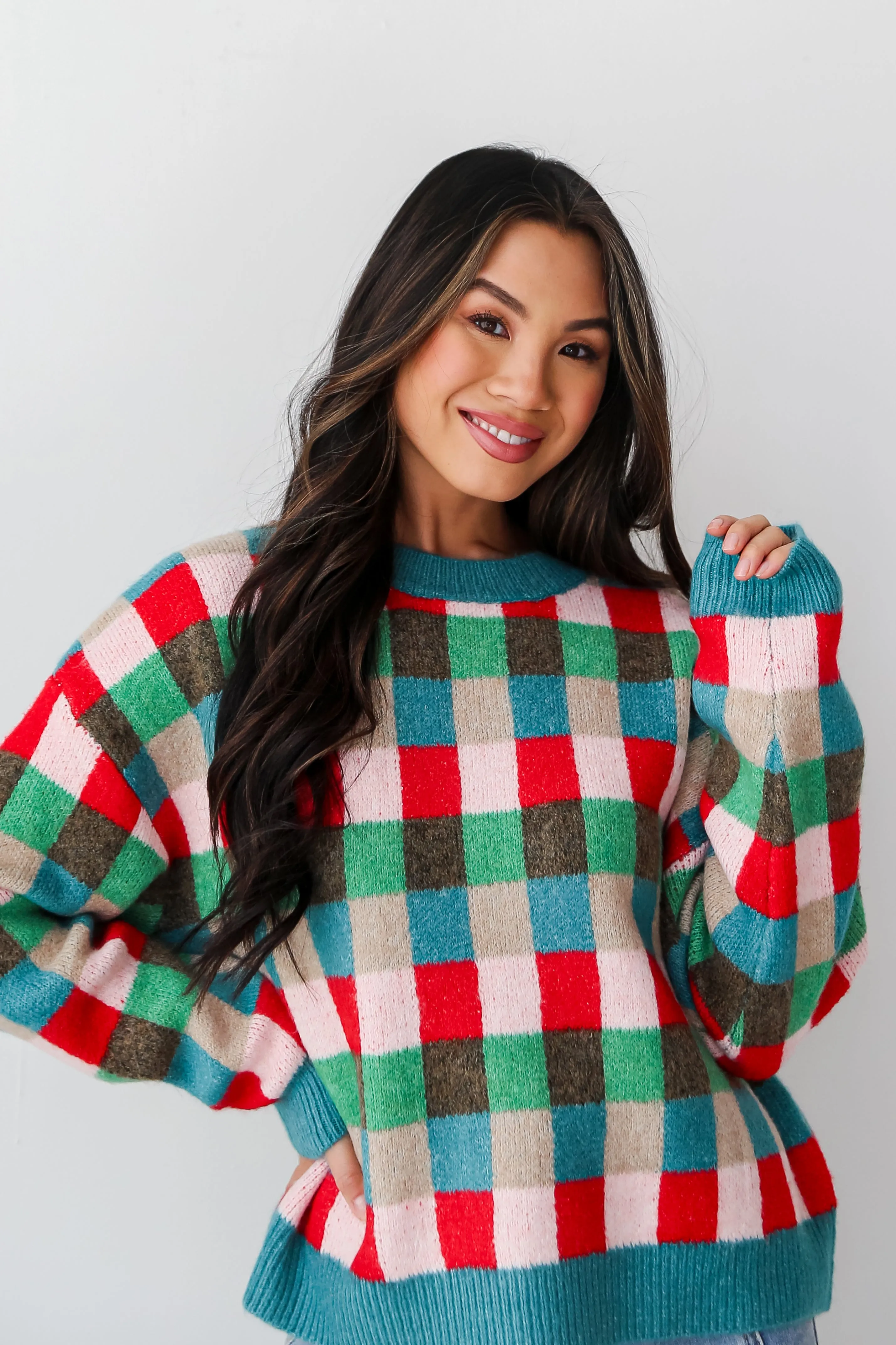 FINAL SALE - Warm Expression Checkered Sweater