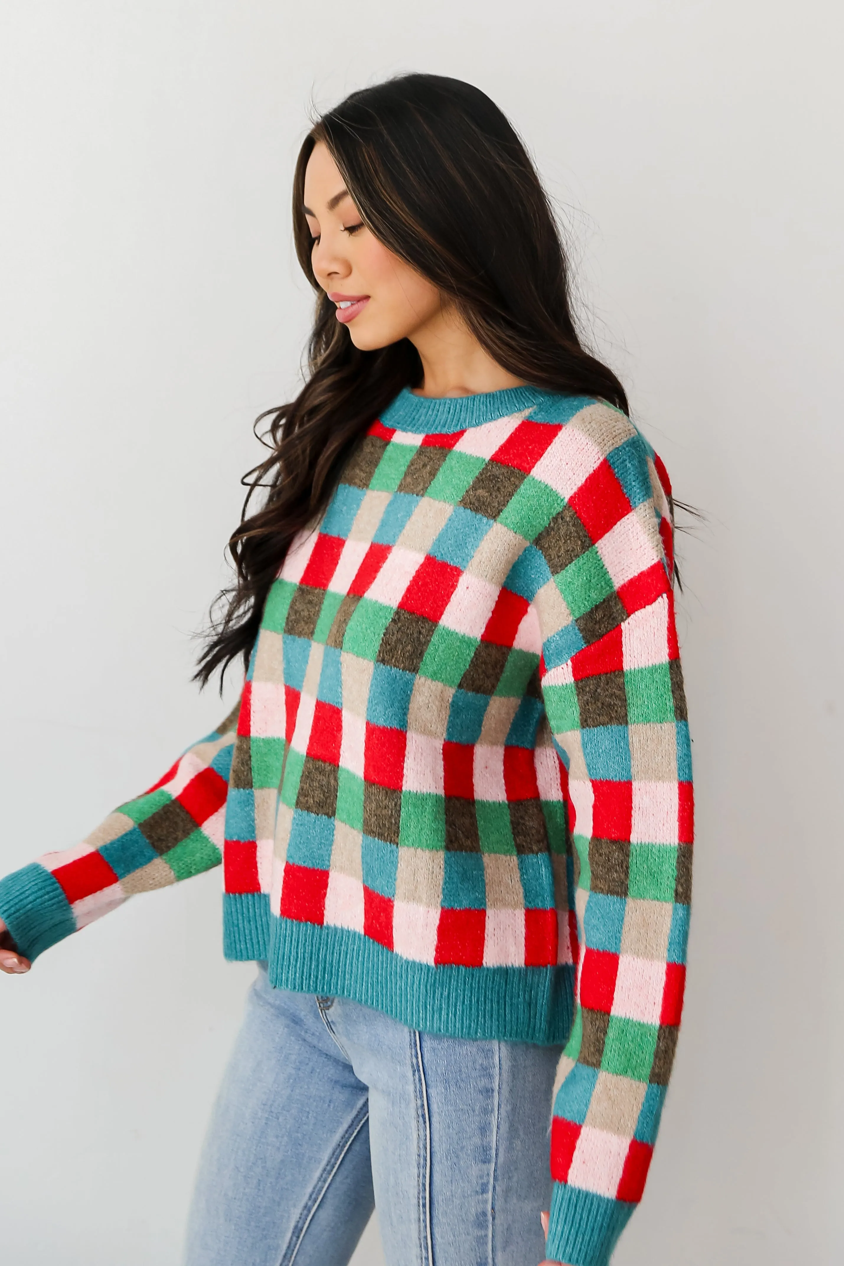 FINAL SALE - Warm Expression Checkered Sweater