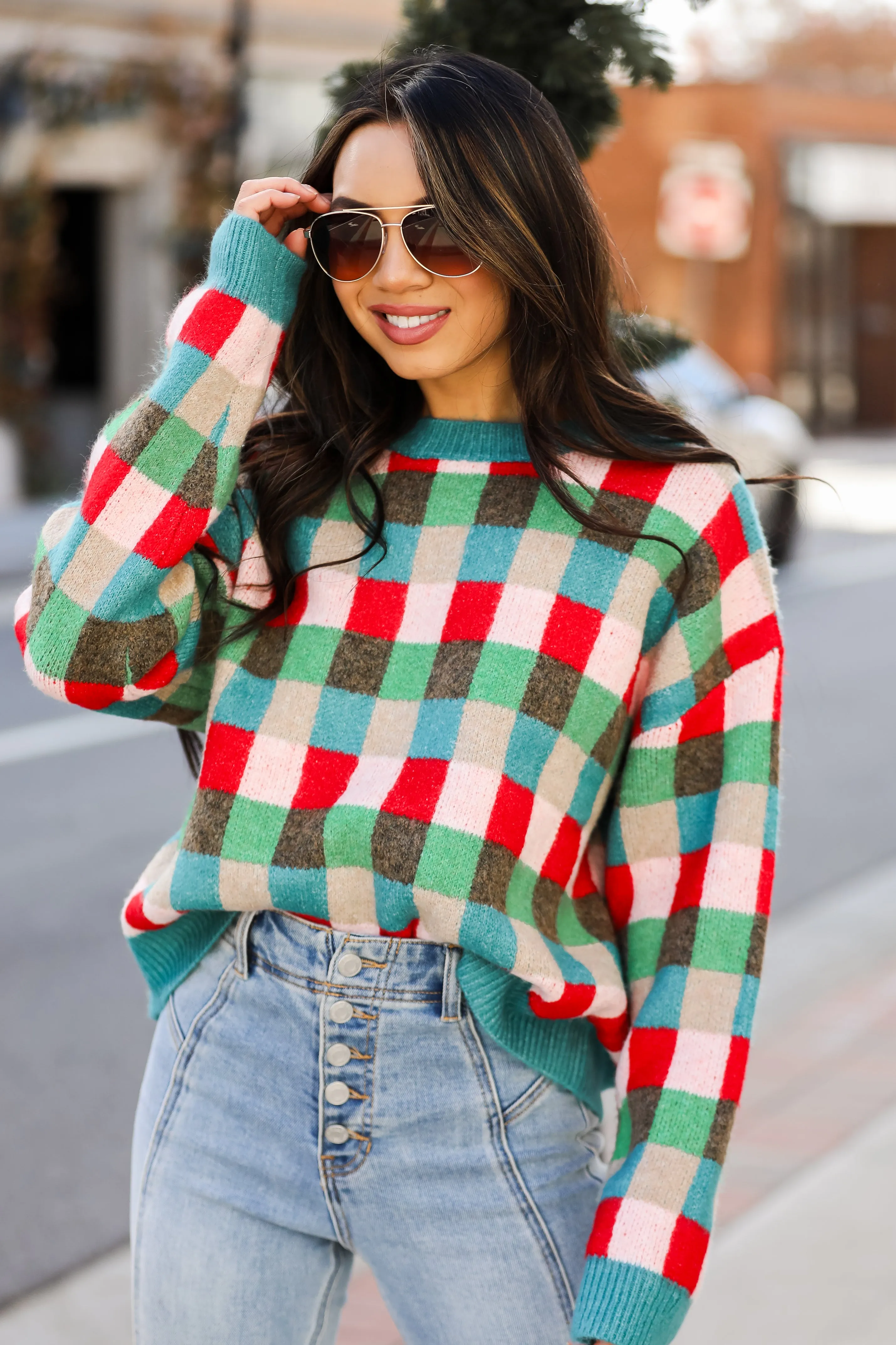 FINAL SALE - Warm Expression Checkered Sweater