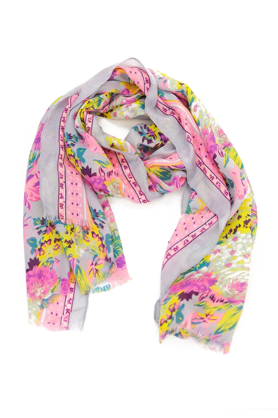 Floral Pattern Sheer Scarf - Pastel Purple