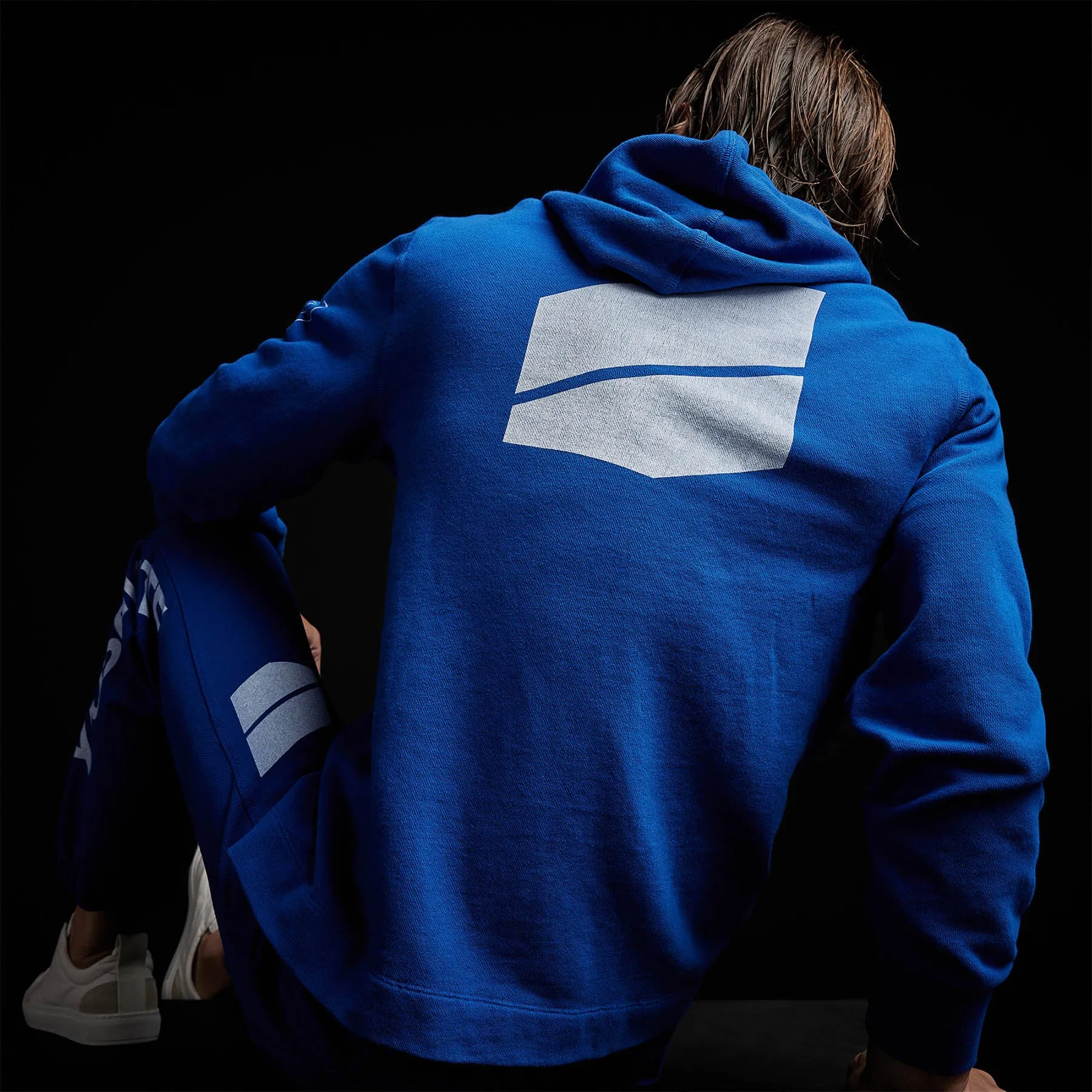 French Terry Pullover Hoodie - Royal Blue/White