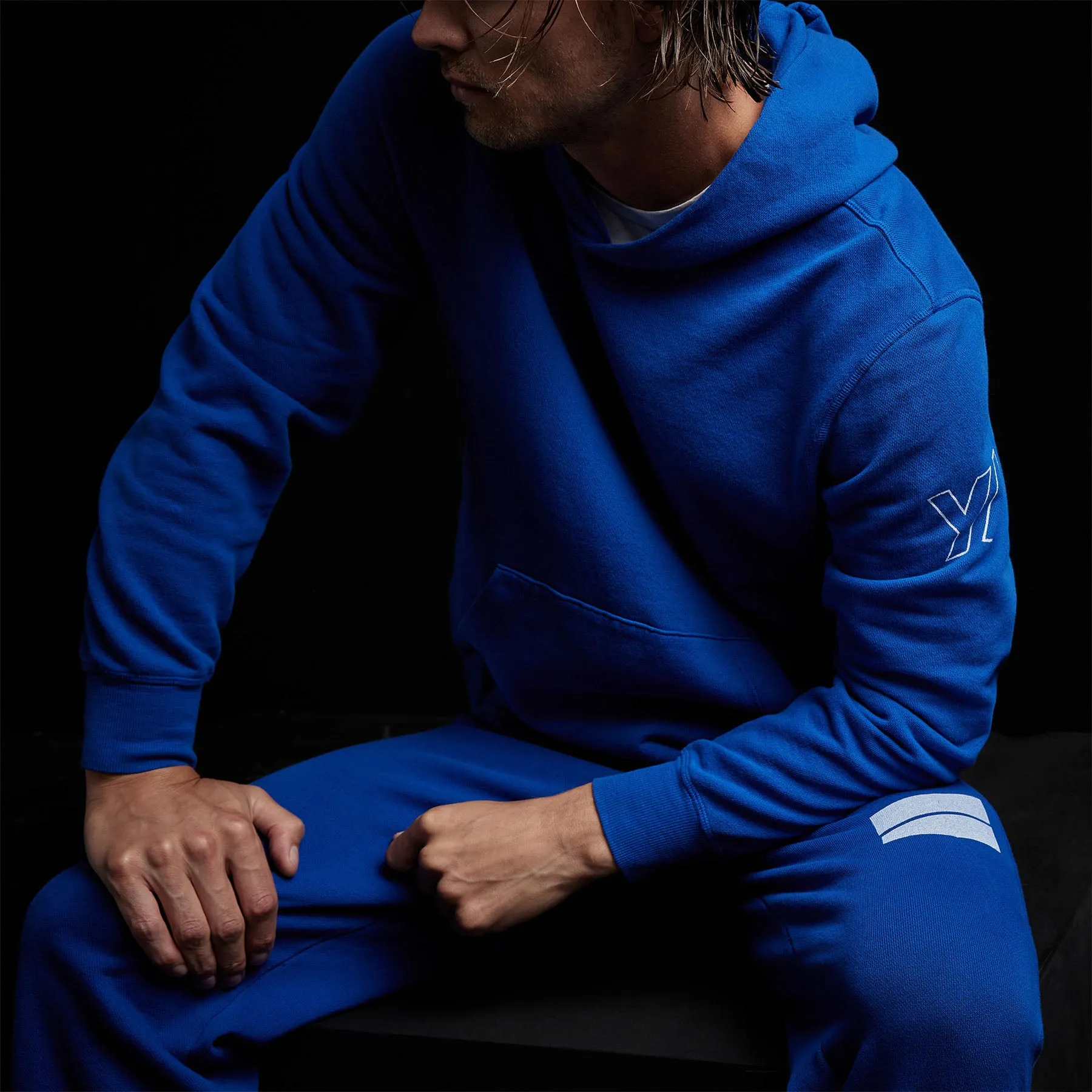 French Terry Pullover Hoodie - Royal Blue/White