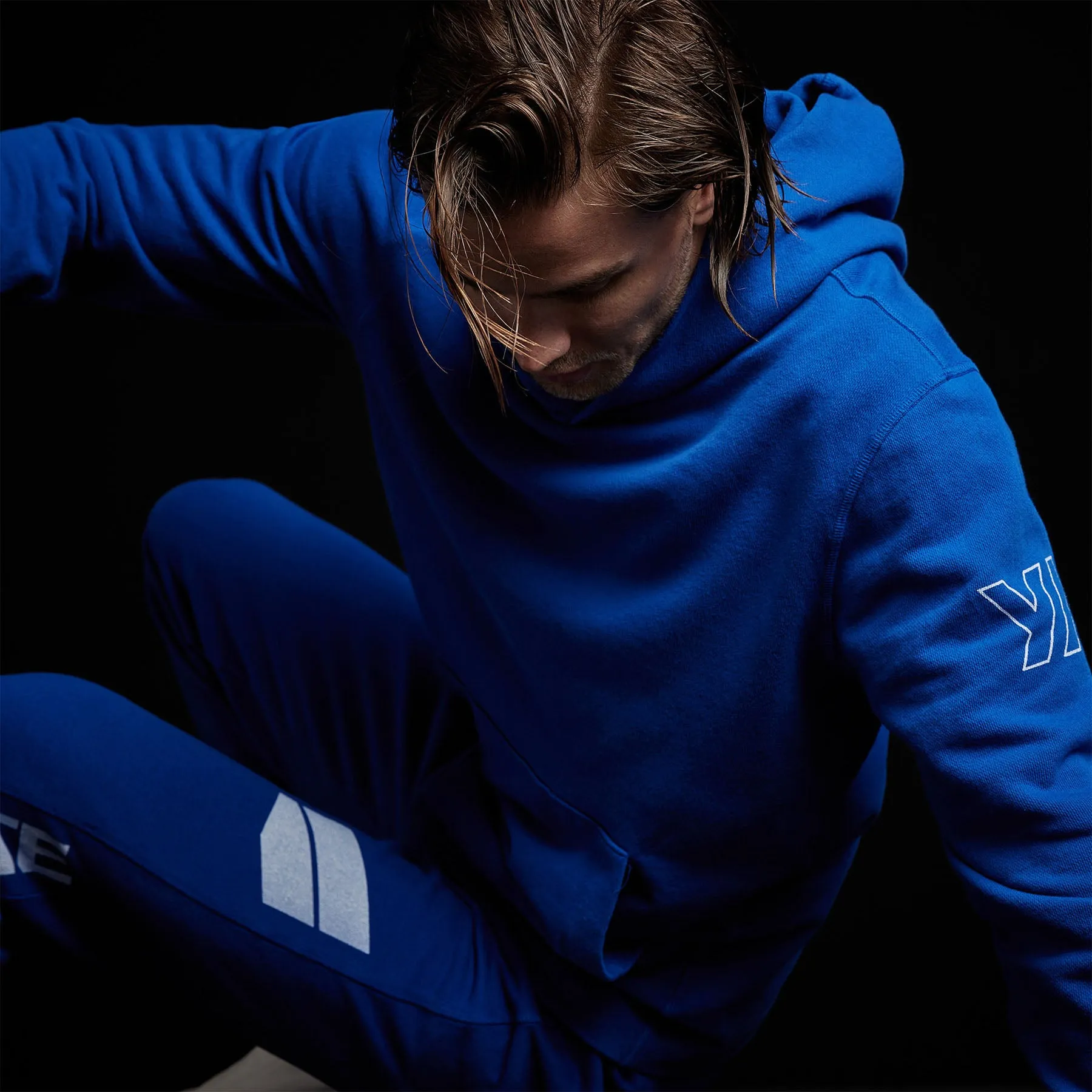 French Terry Pullover Hoodie - Royal Blue/White