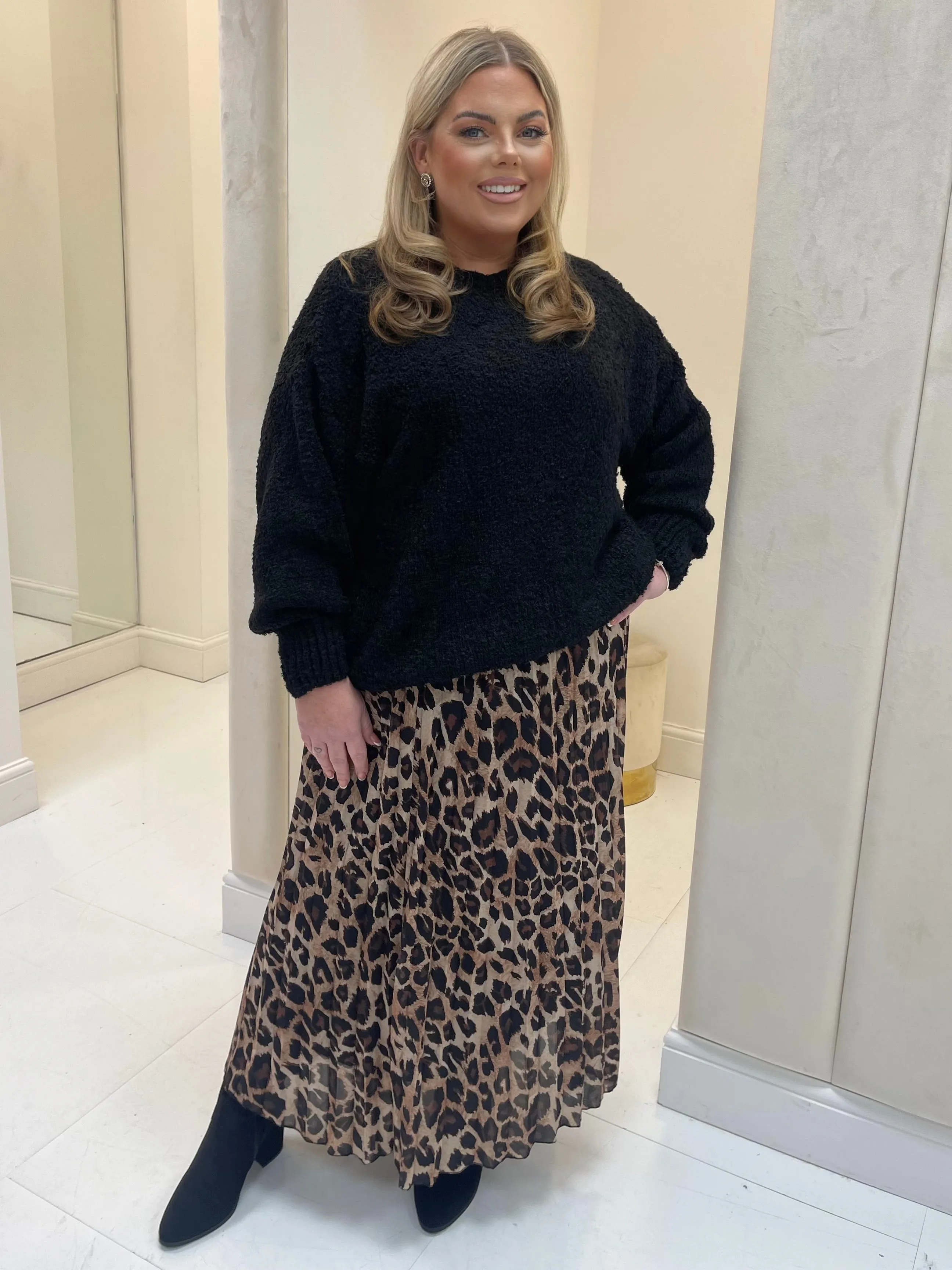 Freya Curve Leopard Print Pleated Plus Size Skirt