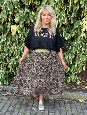 Freya Curve Leopard Print Pleated Plus Size Skirt