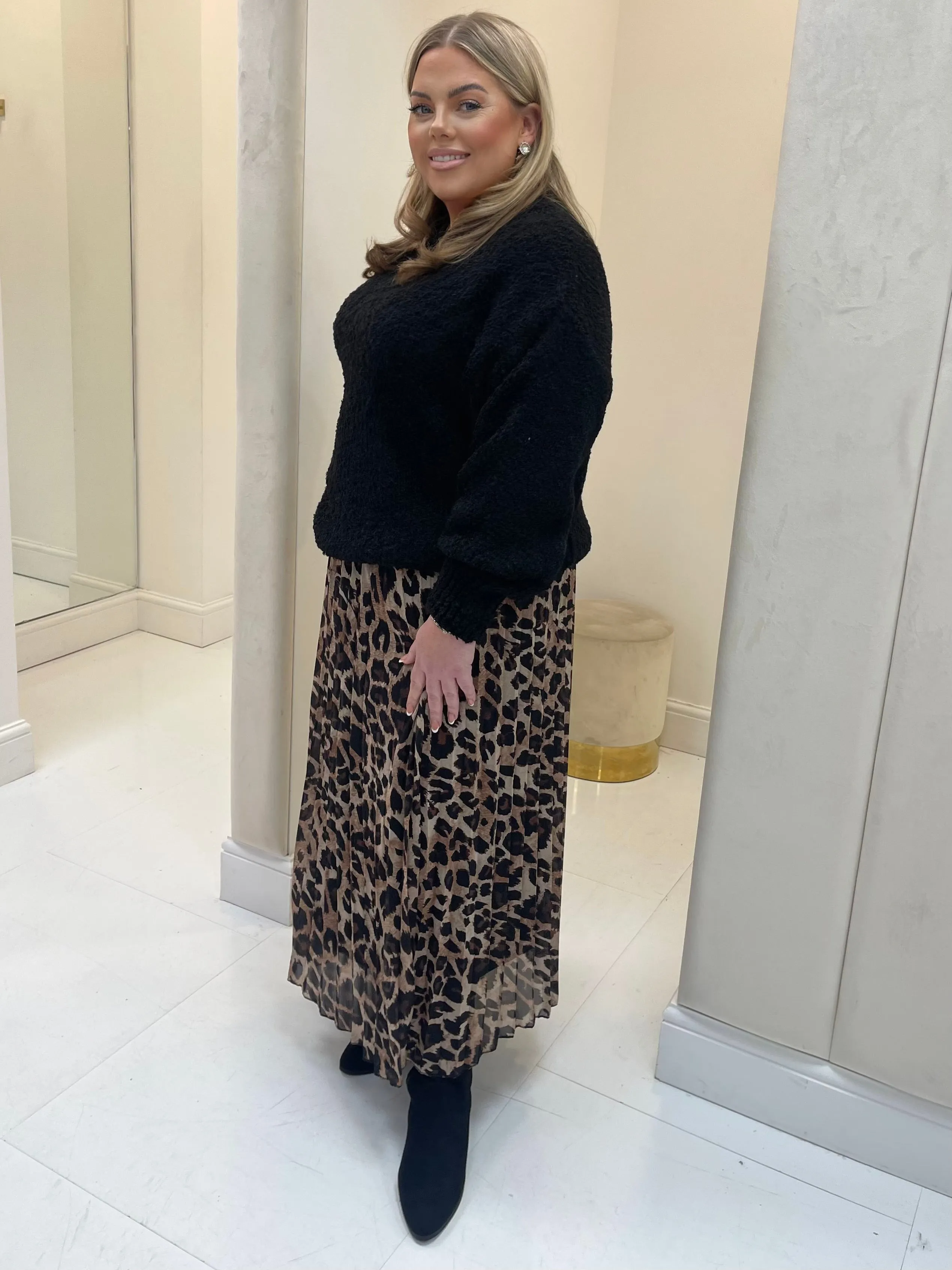 Freya Curve Leopard Print Pleated Plus Size Skirt