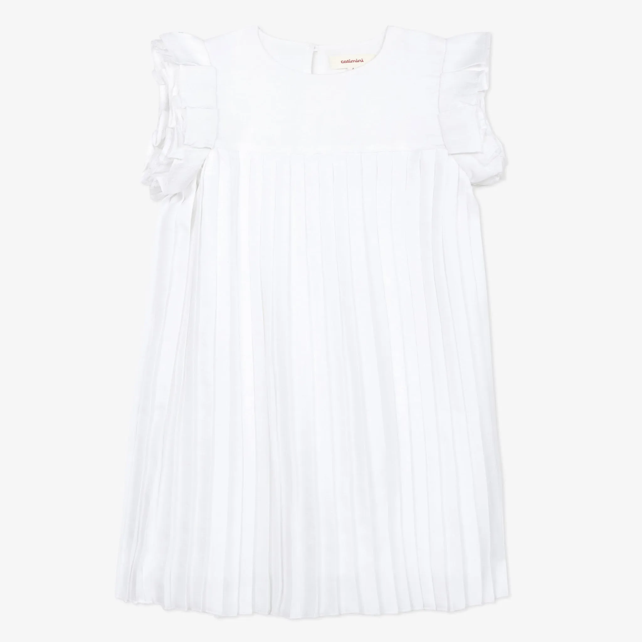 Girls' white pleated dress