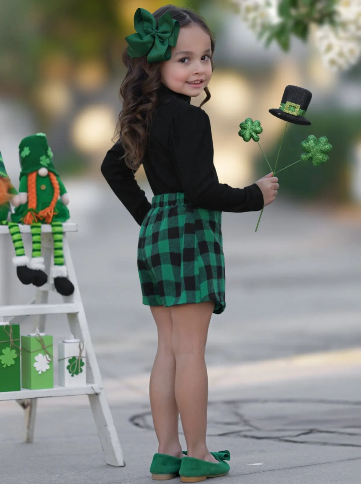 Green Parade Clover Plaid Skort Set