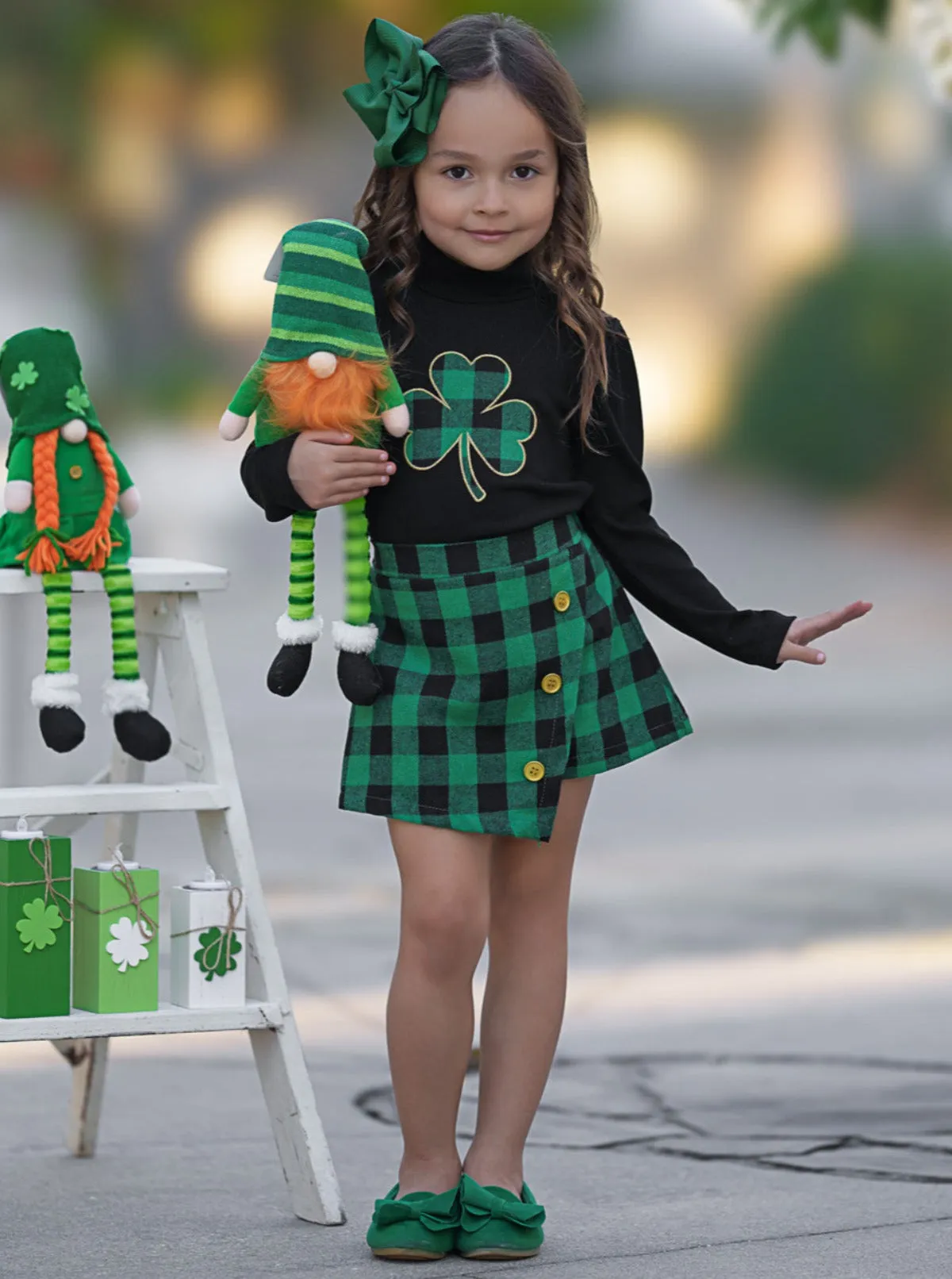 Green Parade Clover Plaid Skort Set