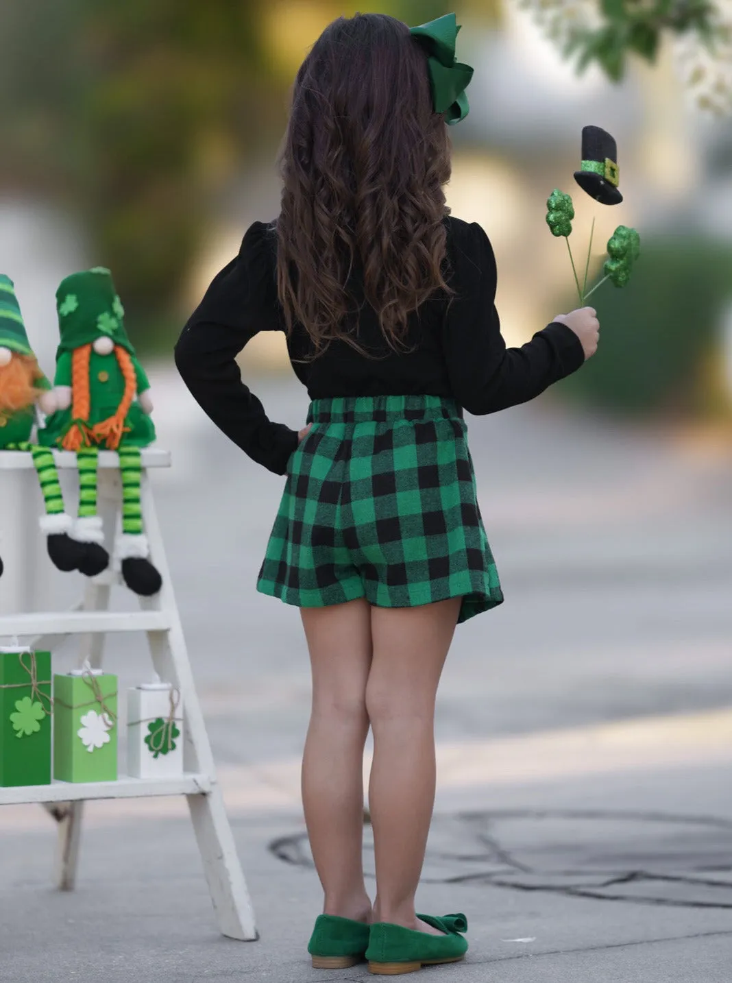 Green Parade Clover Plaid Skort Set