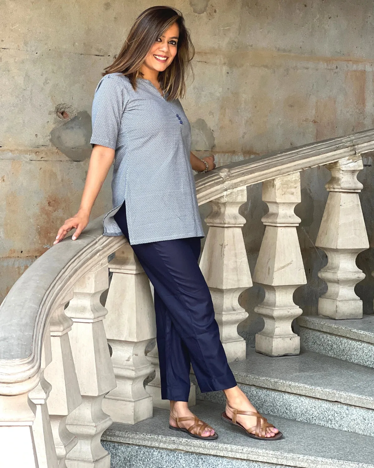 Grey Blue Cotton Top & Pants