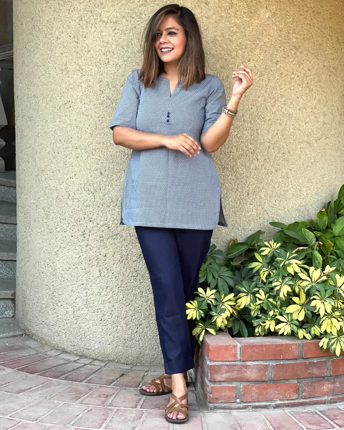 Grey Blue Cotton Top & Pants