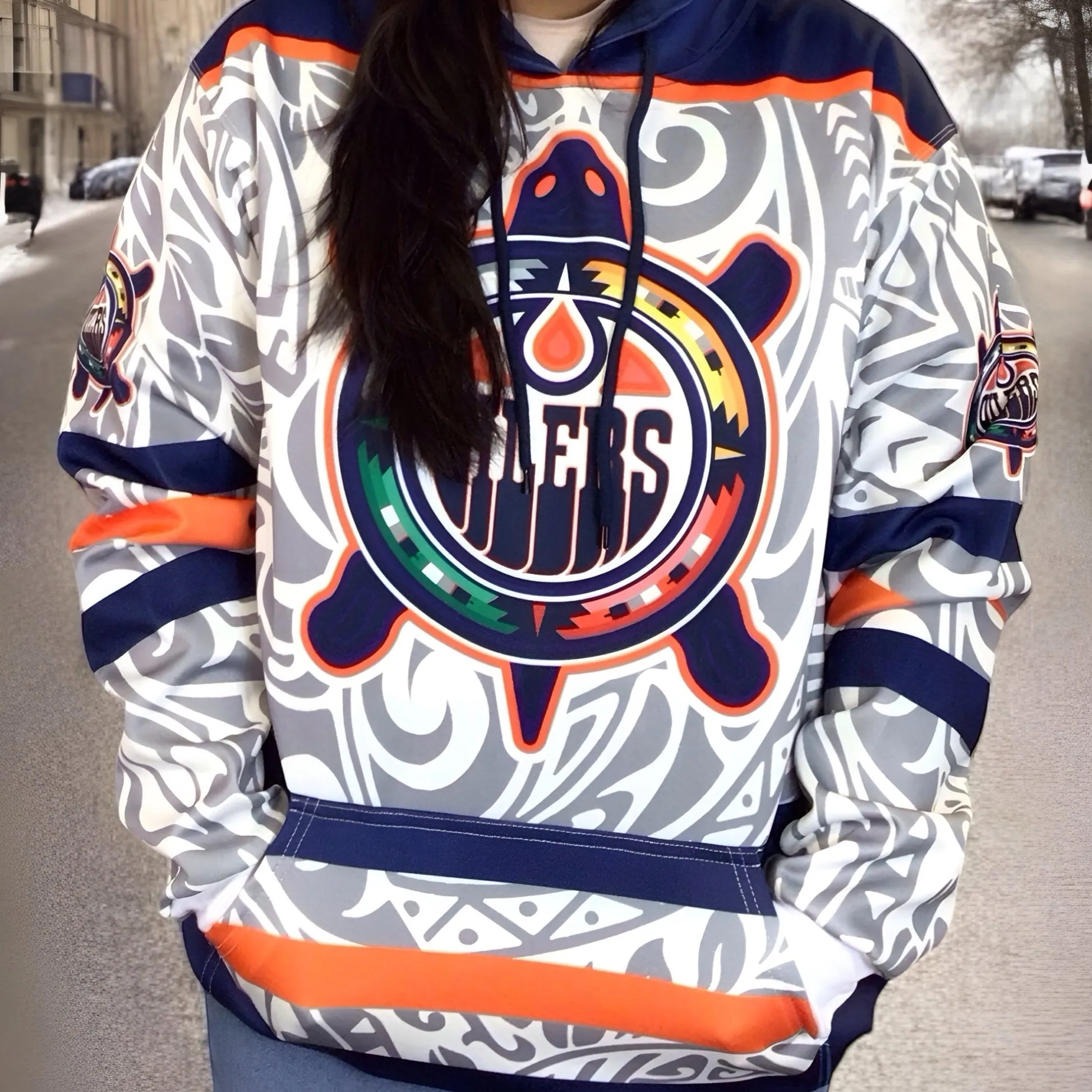 Grey Oilers Hoodie