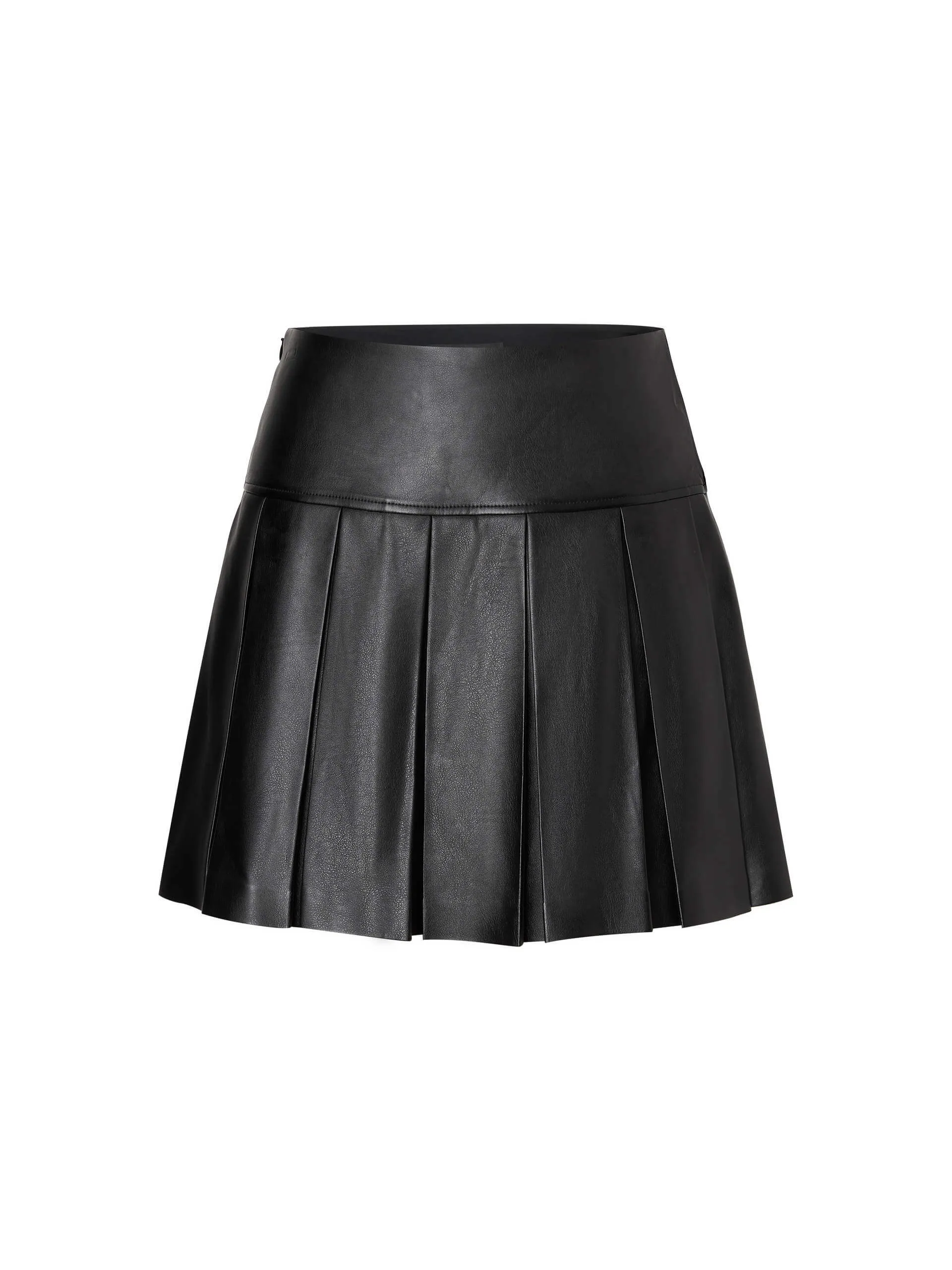 High Waist PU Pleated Skirt